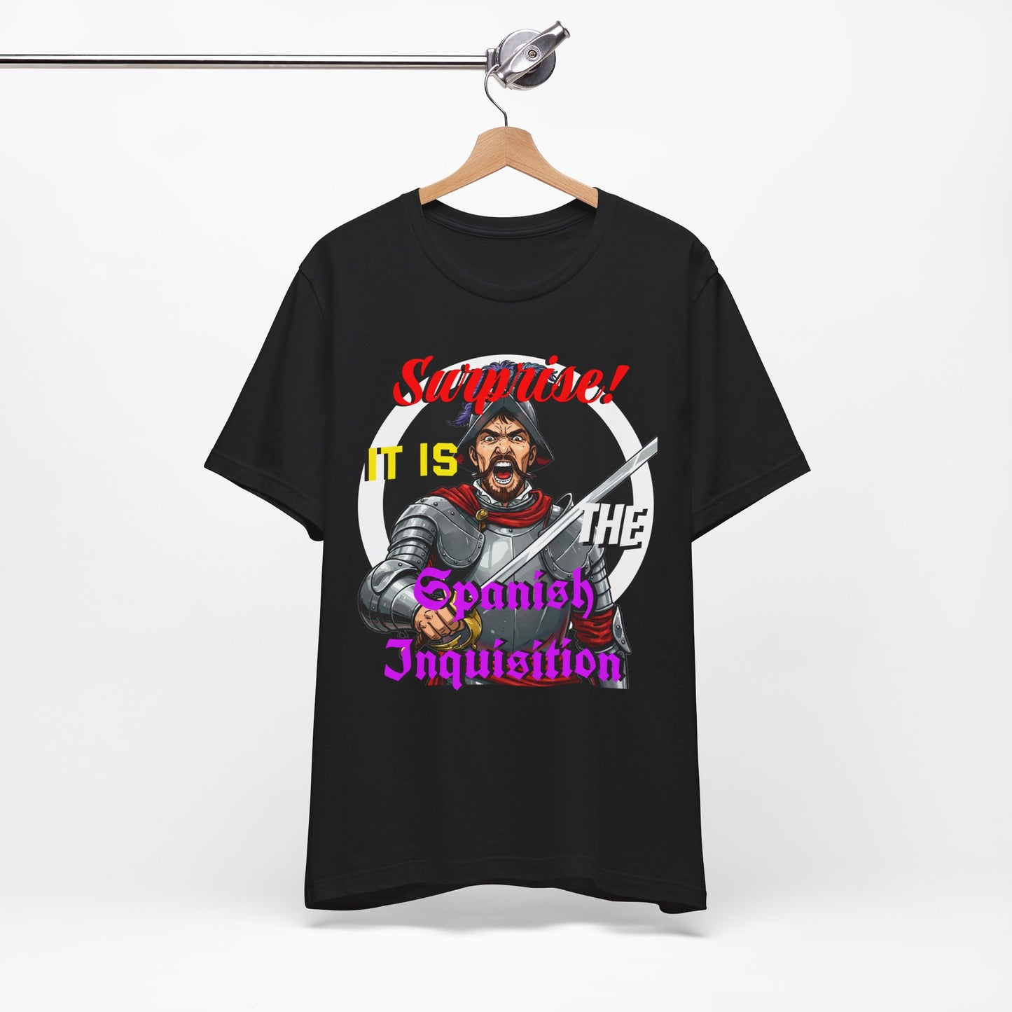 Hilarious Spanish Inquisition T-Shirt, British Humor Tee, Unisex Short Sleeve, Ideal for Parties, Gifts, Comedy Lovers
