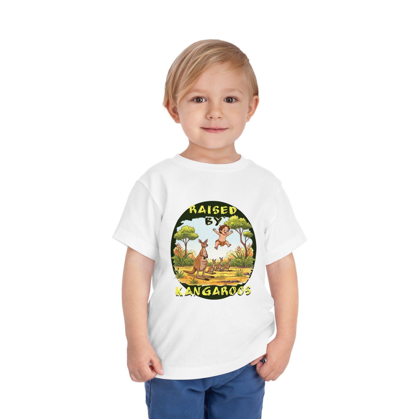 Toddler Short Sleeve Tee - Cute, Funny 'Raised by Kangaroos' Design - Schmartypants