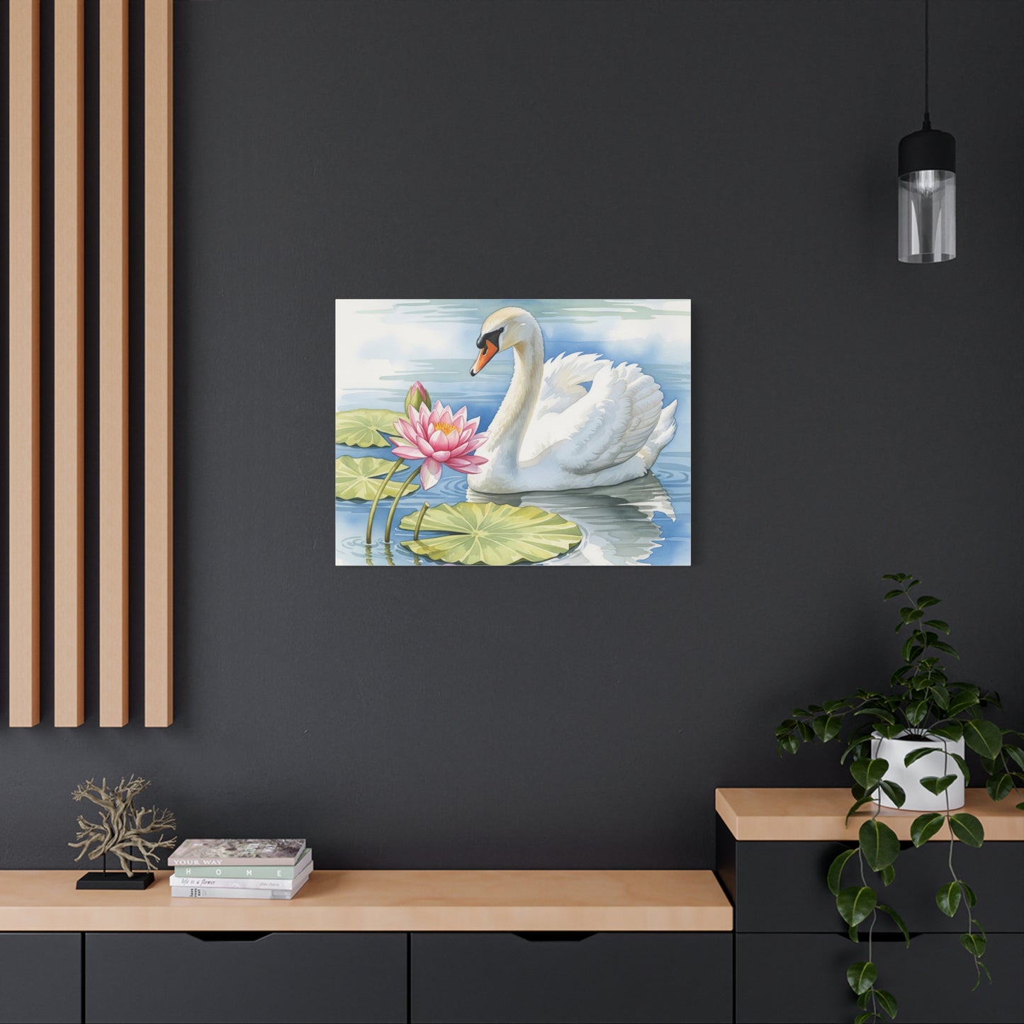 Swan and Lotus Canvas Art, Home Décor, Nature Wall Art, Gift for Nature Lovers, Floral Artwork