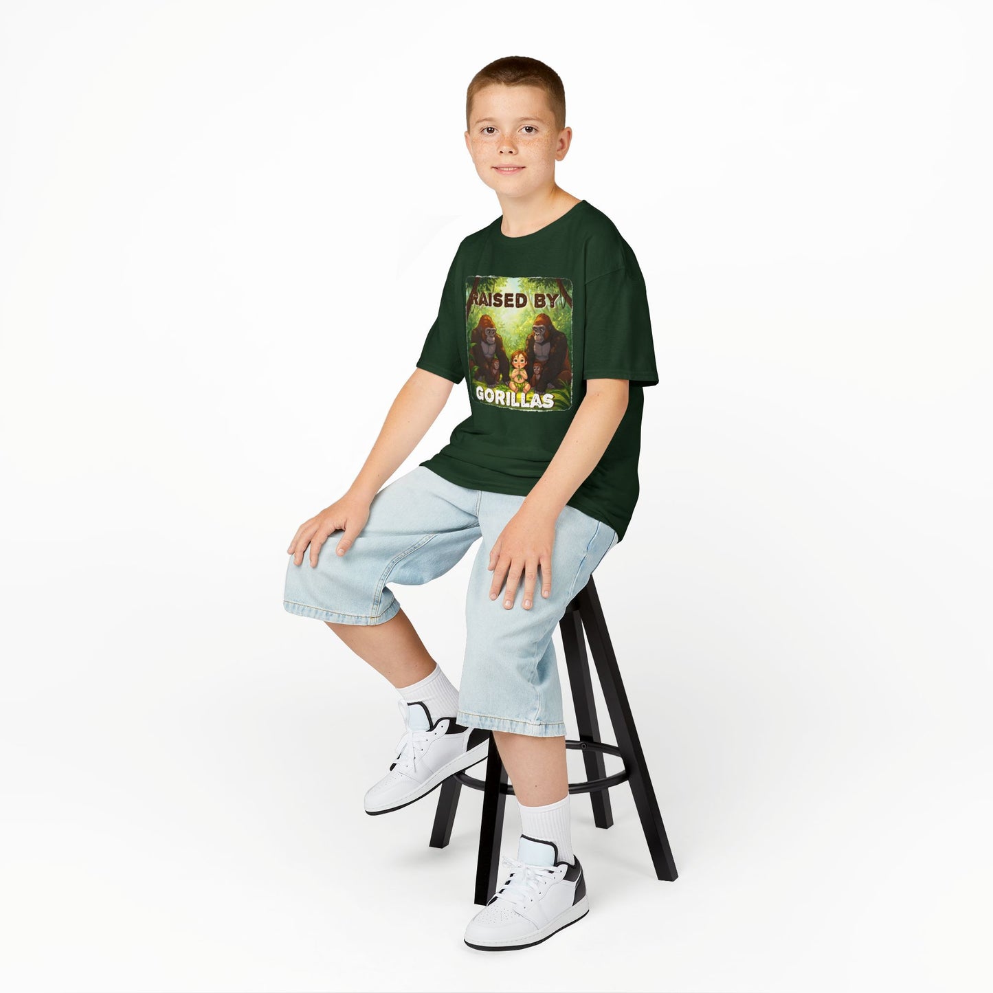 Funny Adorable 'Raised by Gorillas' Kids Tee - Fun Jungle Adventure T-Shirt - Schmartypants
