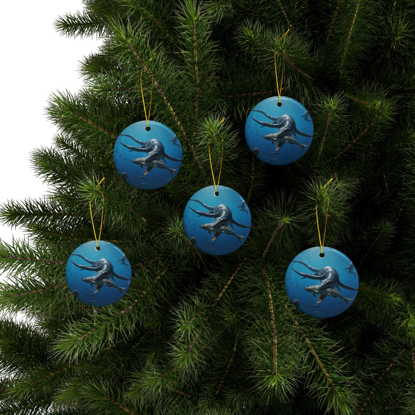 Ceramic Ornaments, Dinosaur Plesiosaur Decor, 2-Side Print, Holiday Tree Decoration, Christmas Ornament, Dino Lover Gift, Prehistoric Decor,