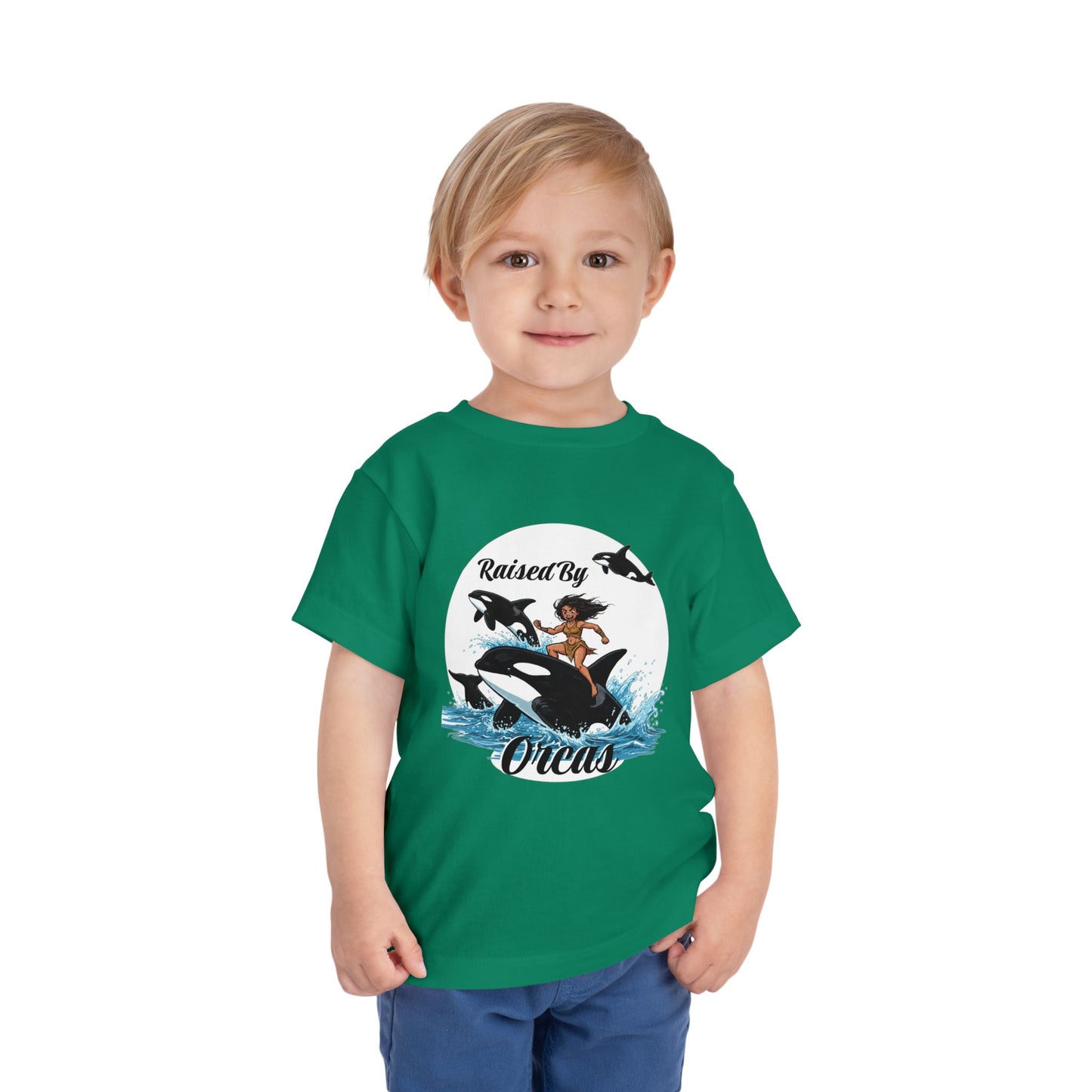 Toddler Short Sleeve Tee - Funny 'Raised By Orcas' Design, Cute Kids Shirt, Whale Lover Top, Birthday Gift, Ocean Theme Clothing