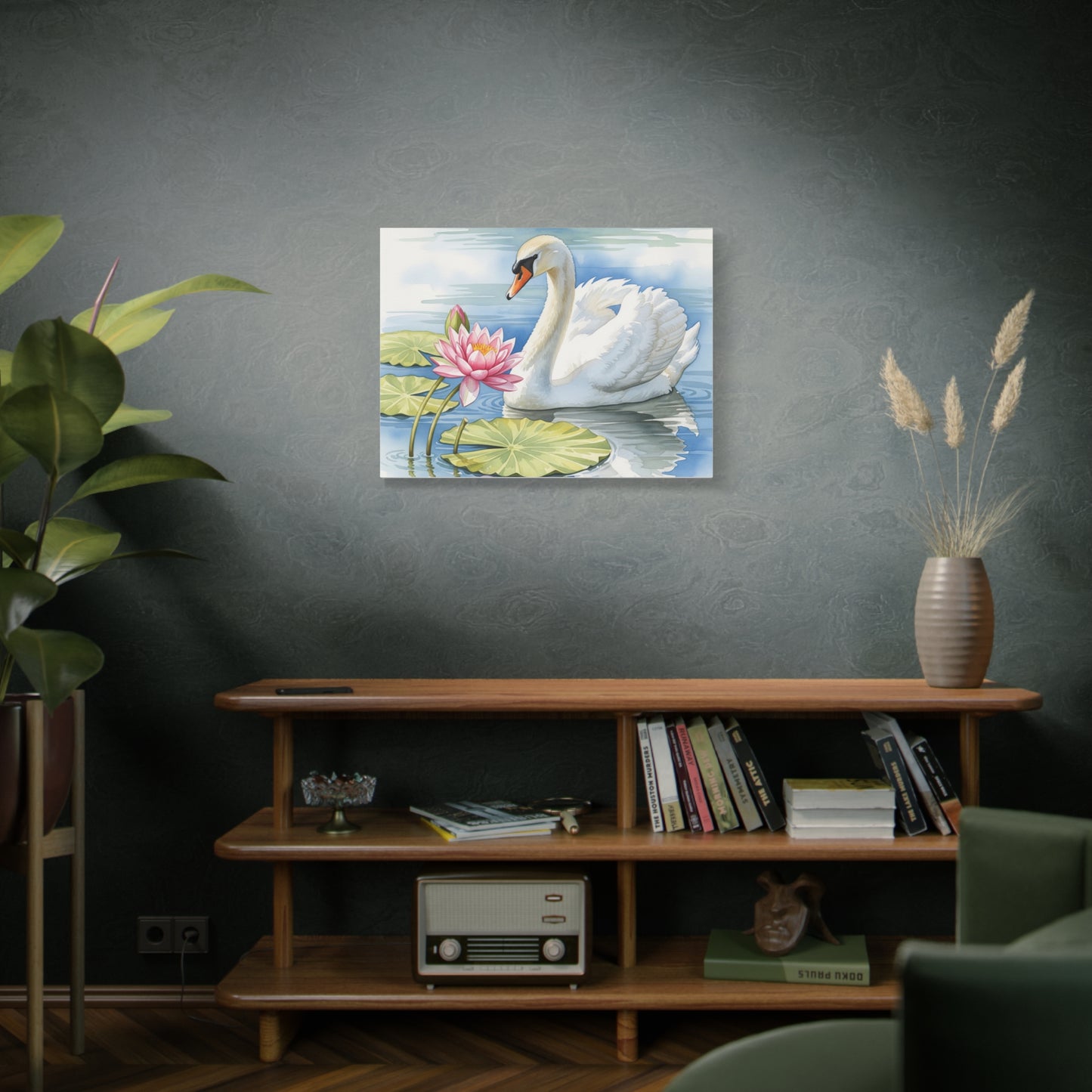 Swan and Lotus Canvas Art, Home Décor, Nature Wall Art, Gift for Nature Lovers, Floral Artwork