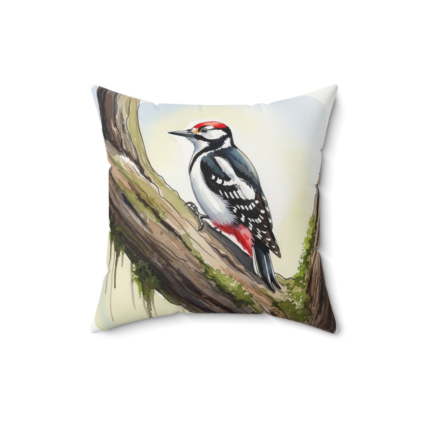 Nature-Inspired Decorative Pillow, Cozy Home Decor, Bird Art Pillow, Farmhouse Cushion, Gift for Nature Lovers, Woodpecker Throw Pillow