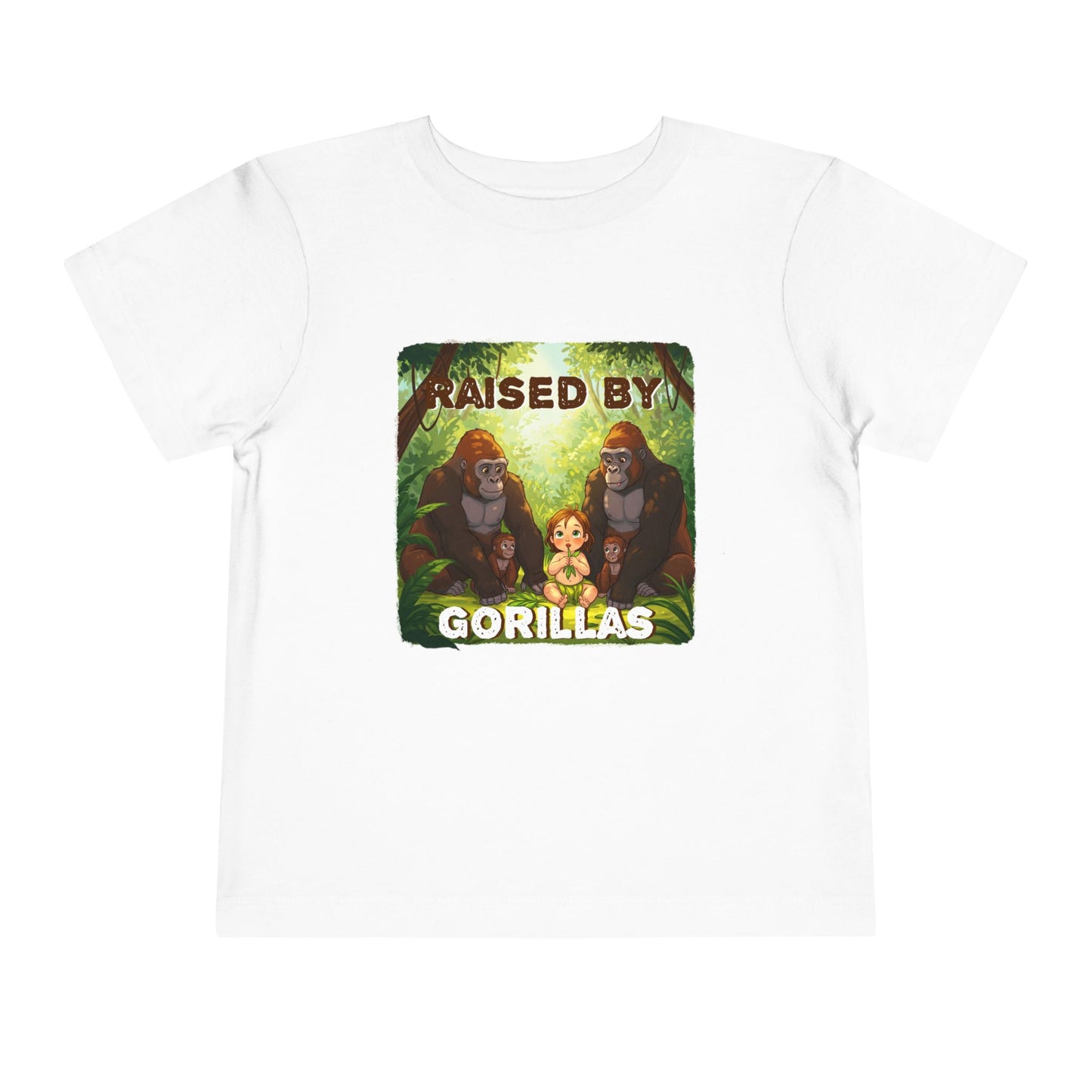 Funny 'Raised by Gorillas' Toddler Tee - Fun Jungle Adventure Shirt for Kids (female character version) - Schmartypants