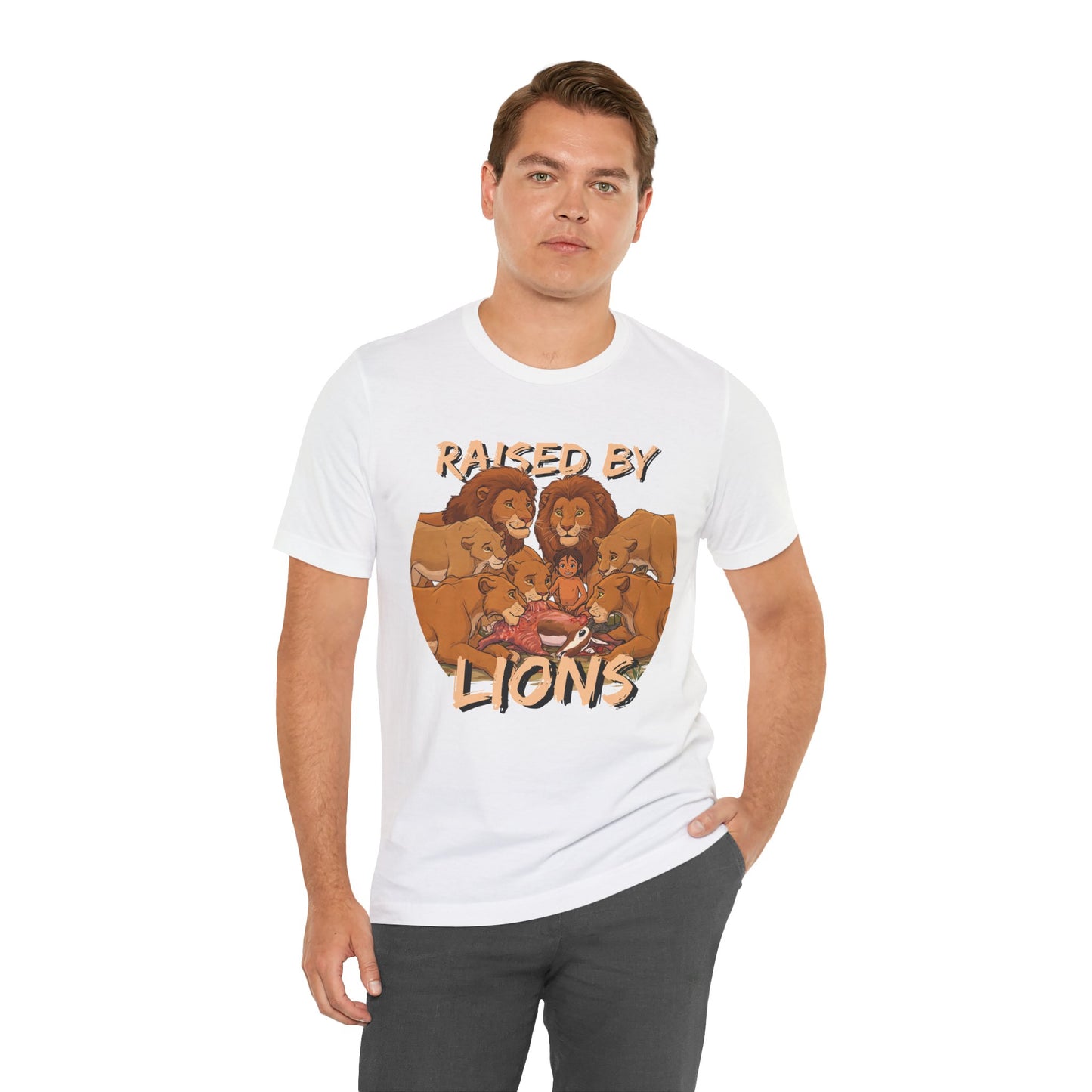 Raised by Lions Unisex Jersey Tee – Empowering, Humorous Graphic T-Shirt for Animal Lovers, Lion Lovers - Schmartypants