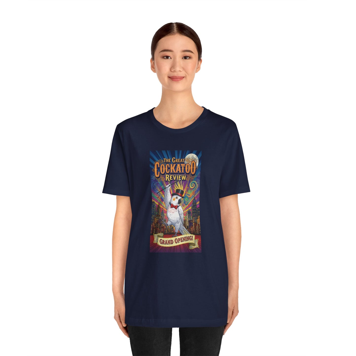 Grand Opening Cockatoo Review Tee - Funny Bird Graphic T-Shirt, Unique Gift for Cockatoo Owners, Casual Wear, Animal Lover Shirt