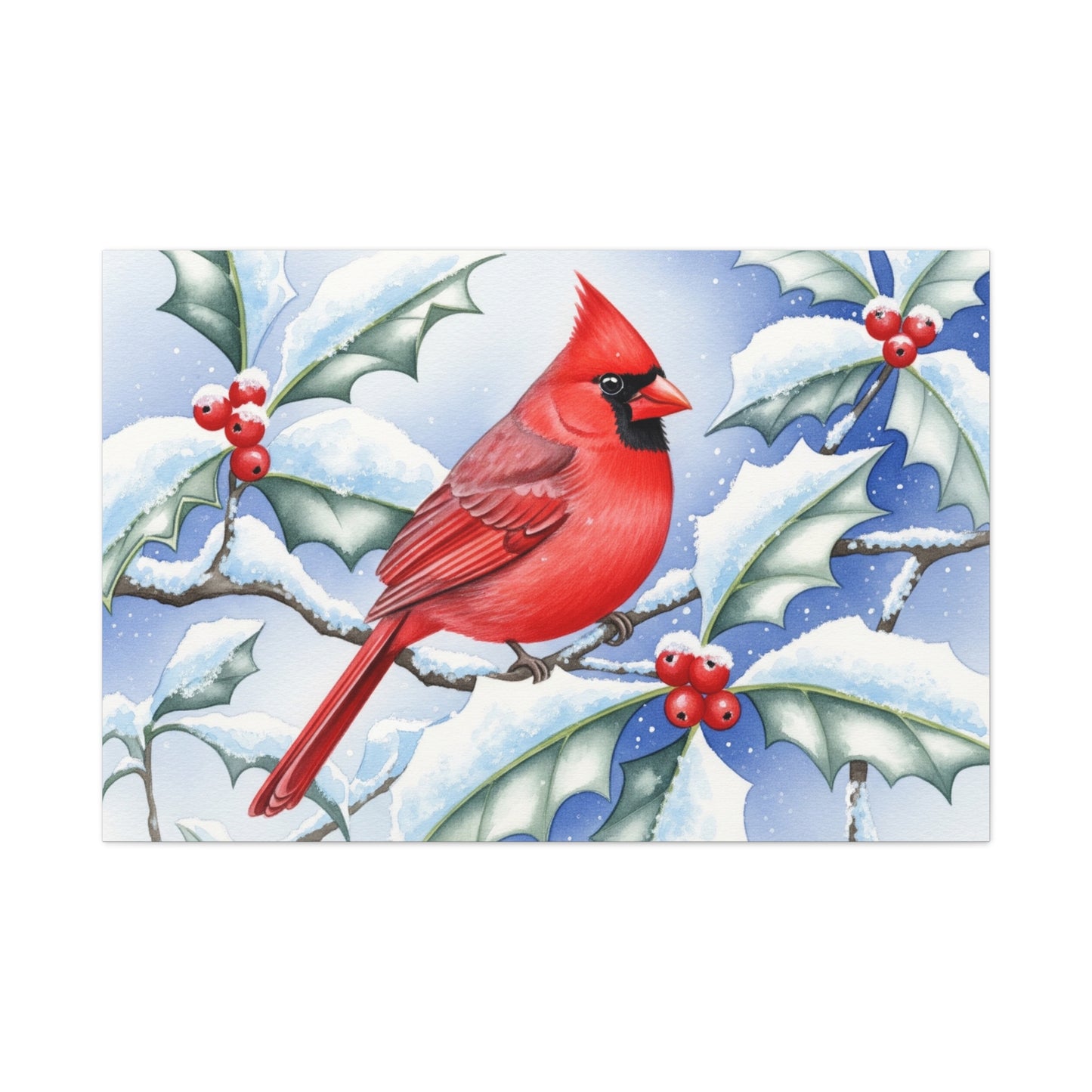 Winter Cardinal Canvas Art Print, Holiday Home Decor, Red Bird Wall Art, Christmas Decoration, Nature Artwork