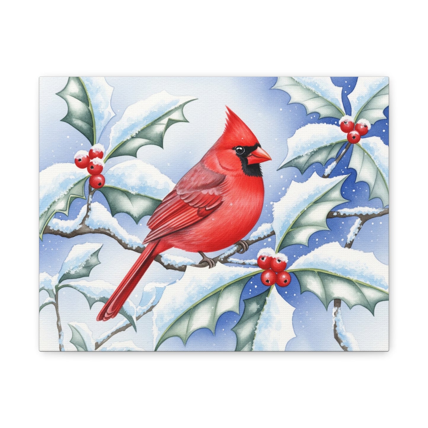 Winter Cardinal Canvas Art Print, Holiday Home Decor, Red Bird Wall Art, Christmas Decoration, Nature Artwork