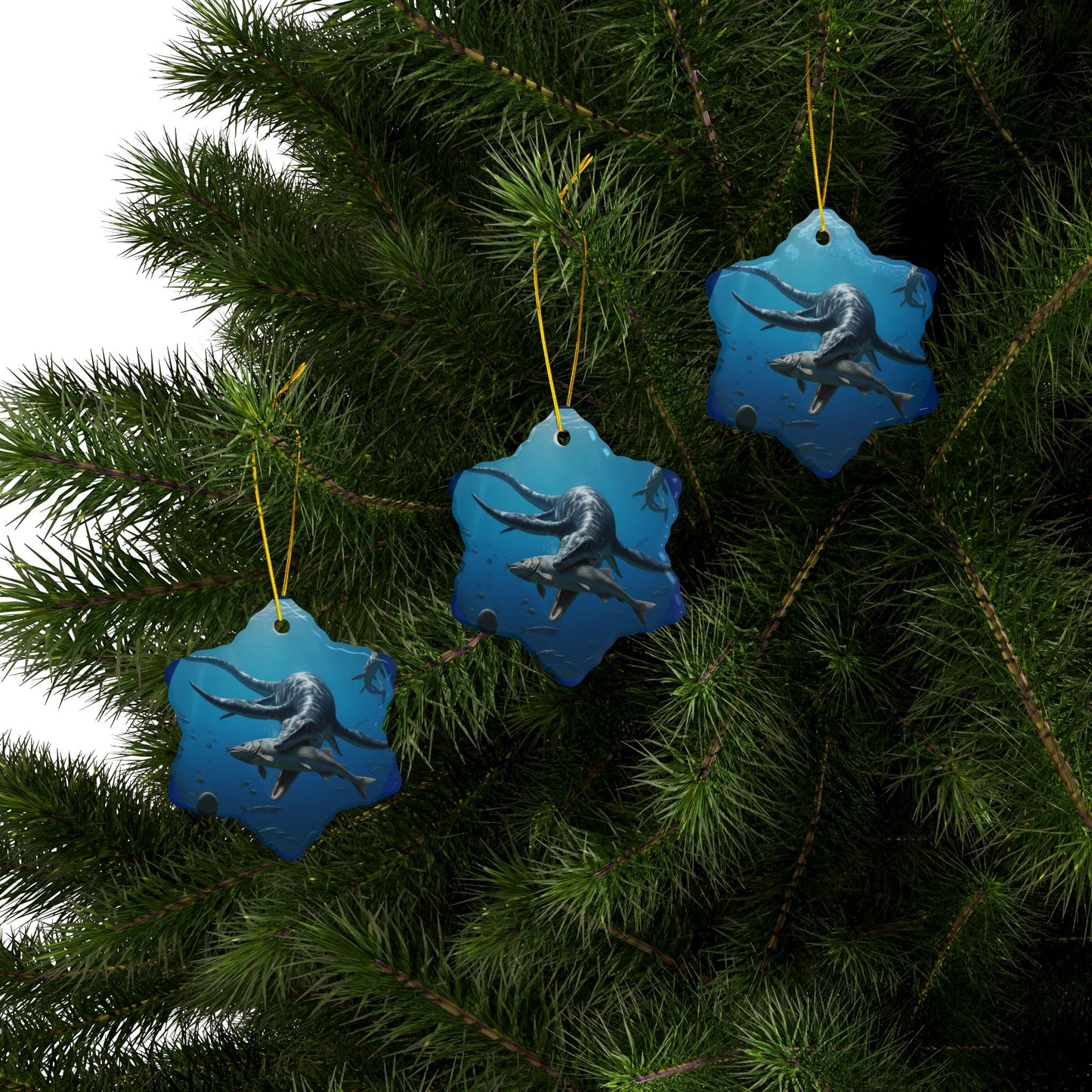 Ceramic Ornaments, Dinosaur Plesiosaur Decor, 2-Side Print, Holiday Tree Decoration, Christmas Ornament, Dino Lover Gift, Prehistoric Decor,