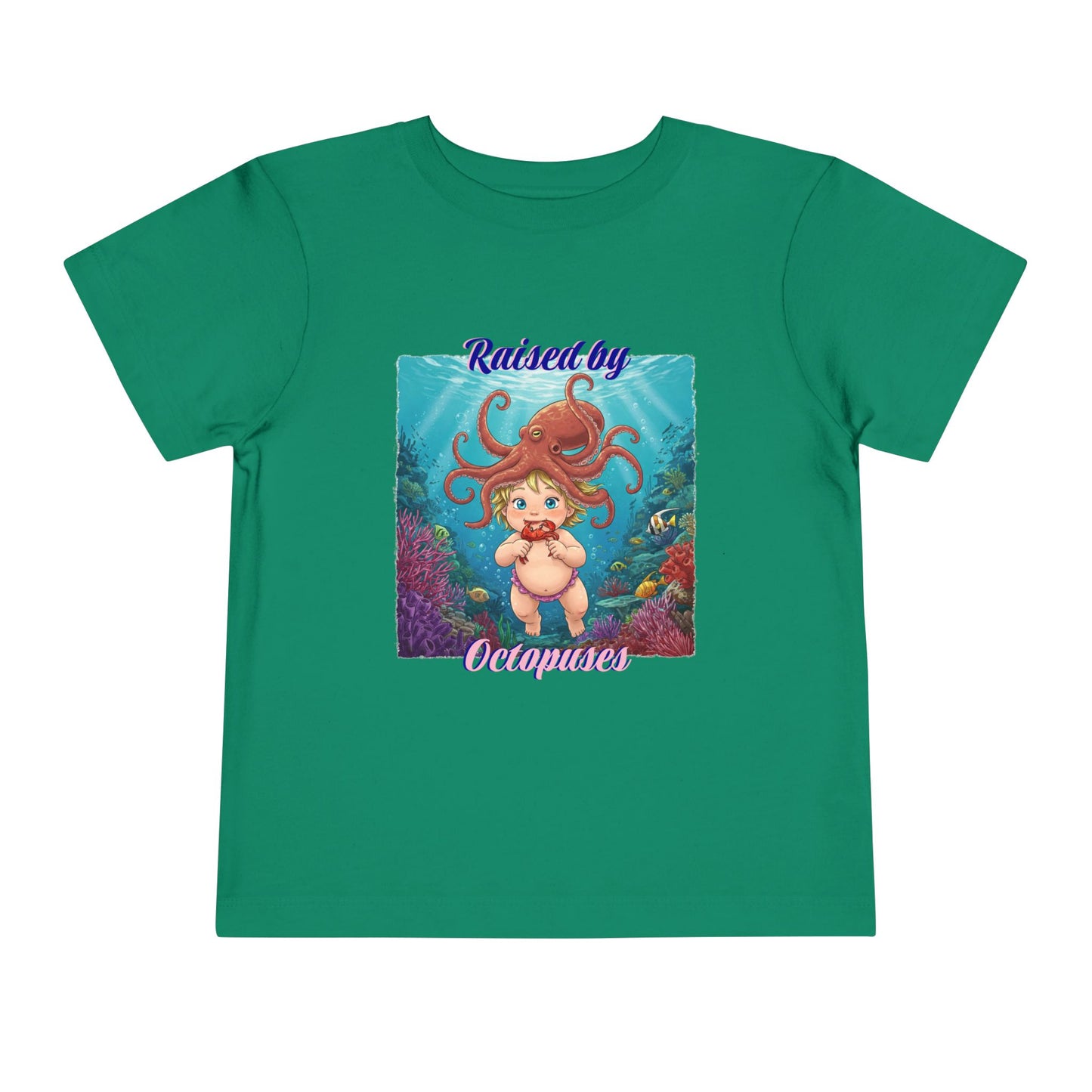 Toddler Short Sleeve Tee: Funny 'Raised by Octopuses', Kid's Fun Tee, Aquatic Graphics Shirt, Marine Life Gift, Nautical Outfit
