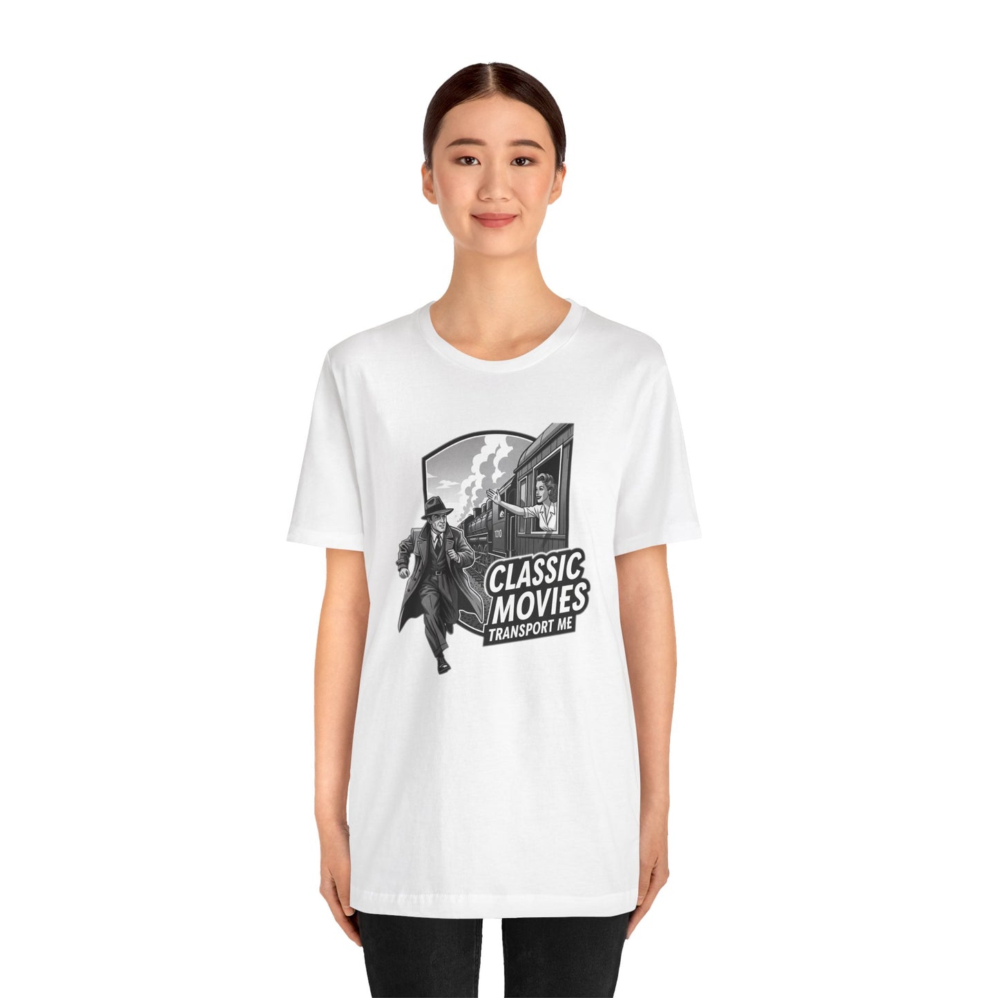 Classic Movies Transport Me Unisex Tee, Vintage Movie Lover Shirt, Locomotive T-Shirt, Film Buff Gift, Nostalgic Film Apparel
