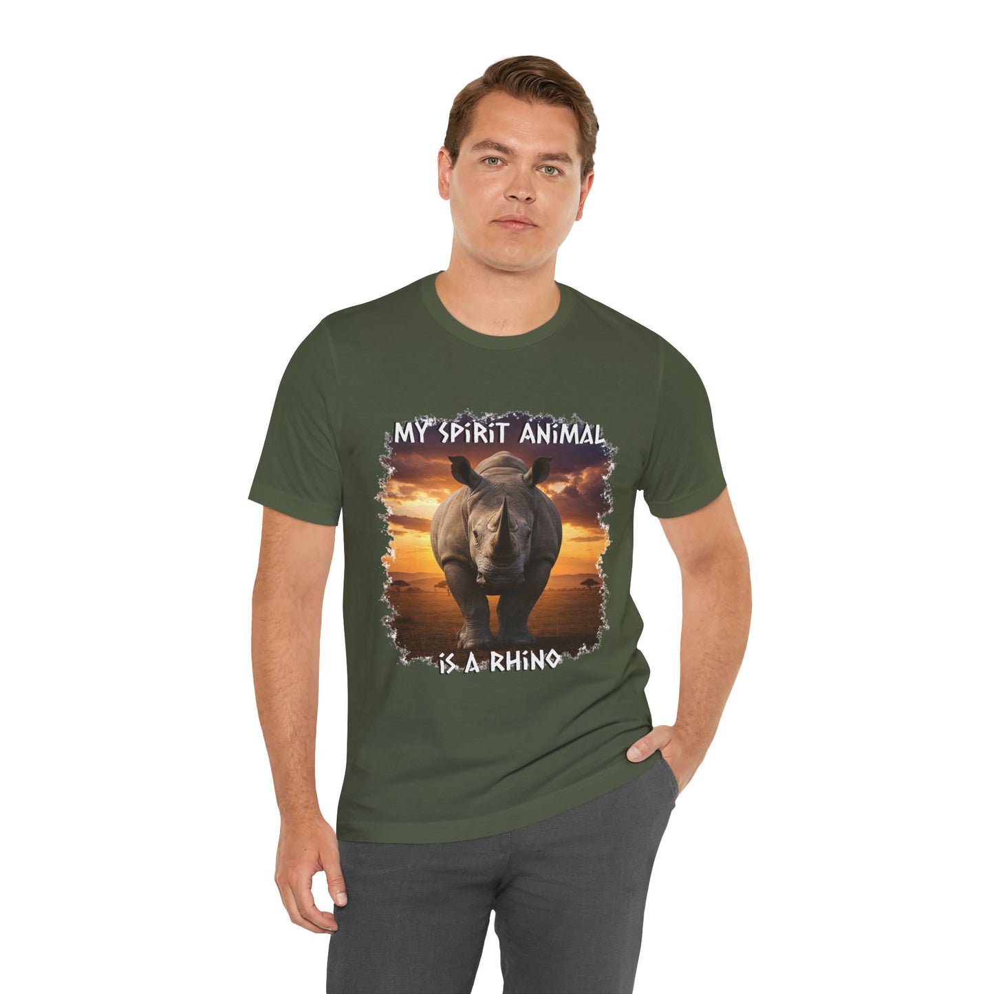 Rhino Spirit Animal Tee, Charging Rhinoceros Shirt for Nature Lovers, Zoo Outings, Safaris, Unisex Jersey Short Sleeve Tee