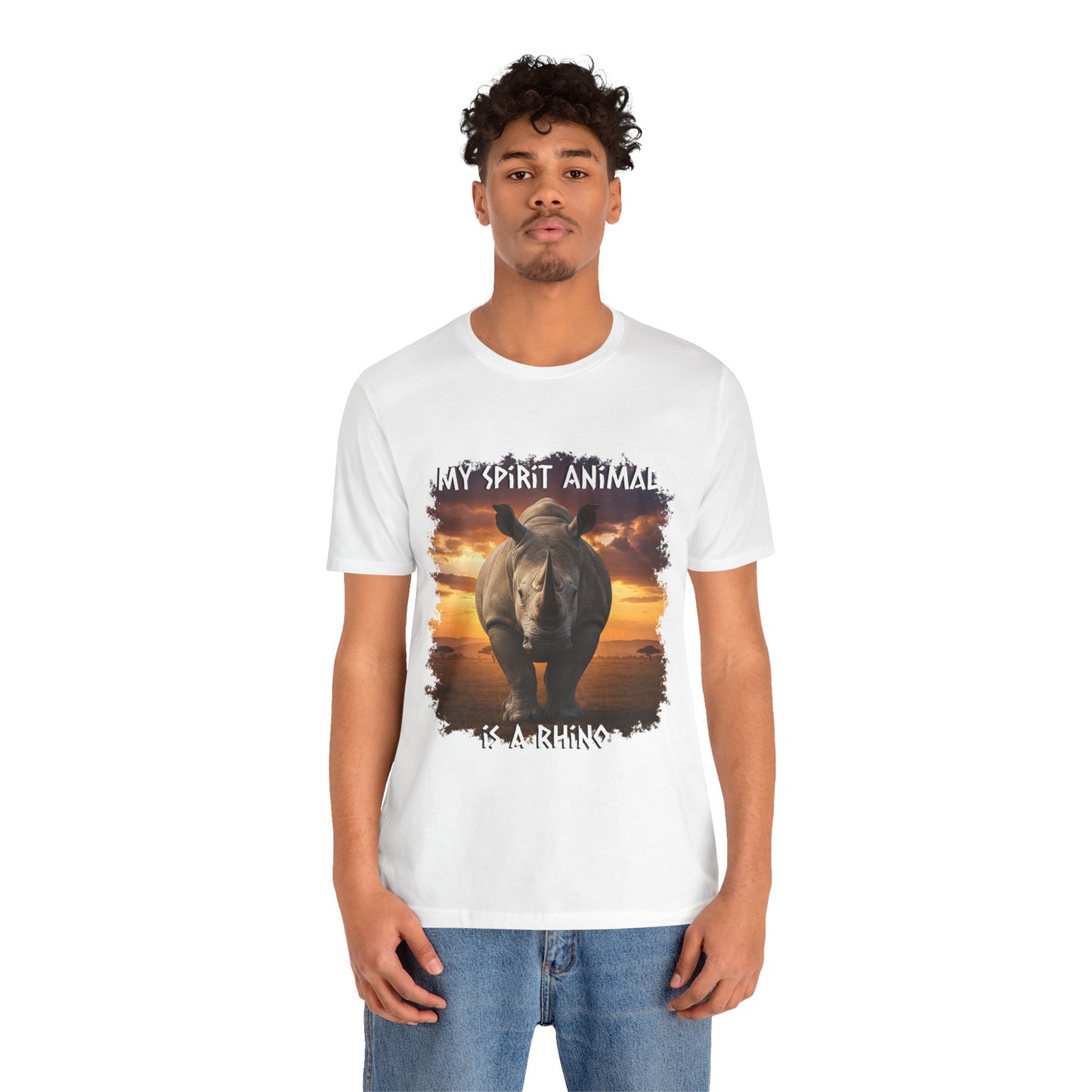 Rhino Spirit Animal Tee, Charging Rhinoceros Shirt for Nature Lovers, Zoo Outings, Safaris, Unisex Jersey Short Sleeve Tee
