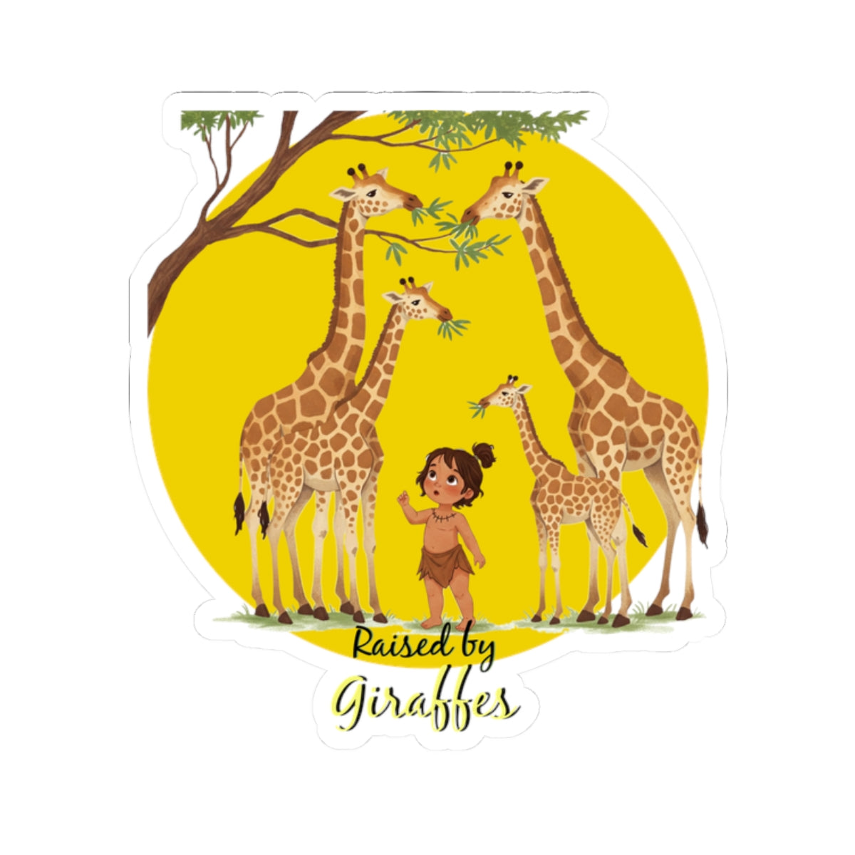 Funny Giraffe Stickers - "Raised by Giraffes" for Nature Lovers - Schmartypants