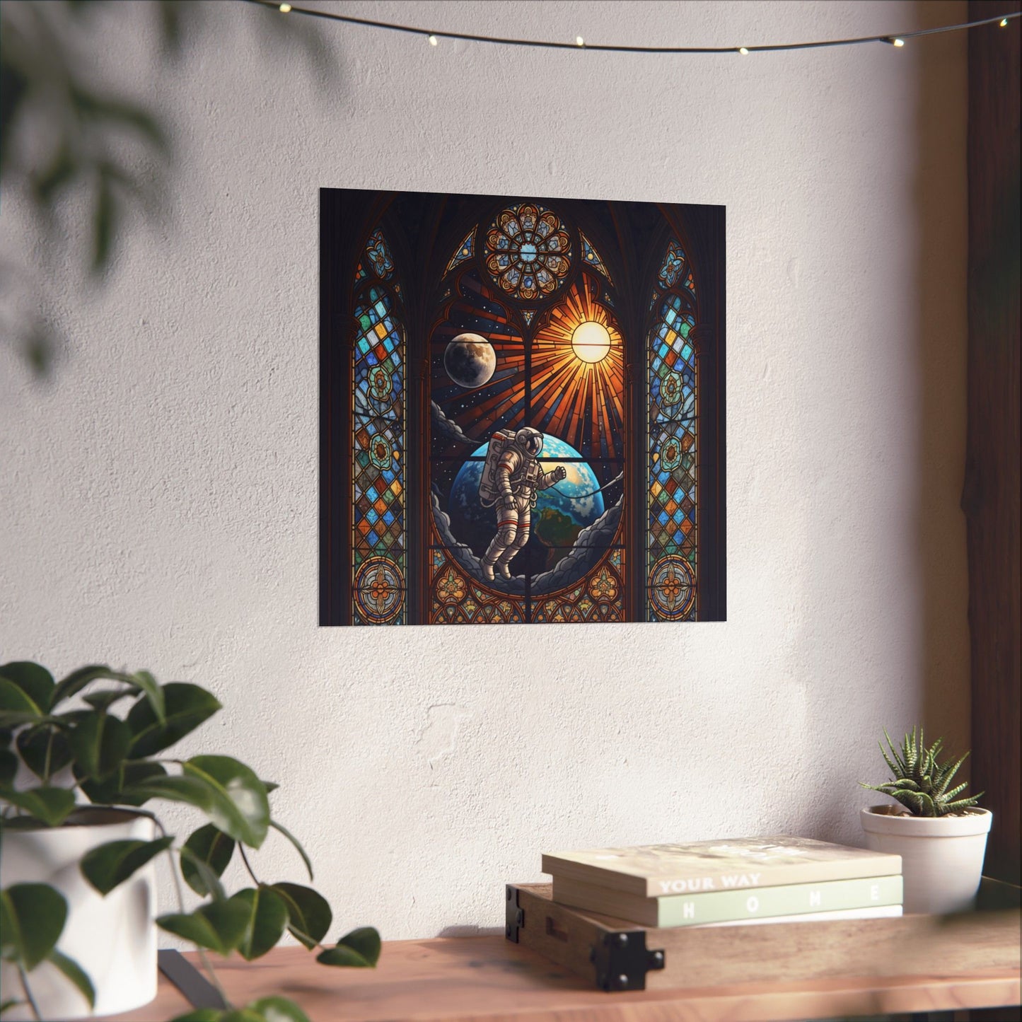 Astronaut Stained Glass Poster, Space Art Print, Celestial Wall Decor, Unique Gift for Space Lovers, Home Office Decoration
