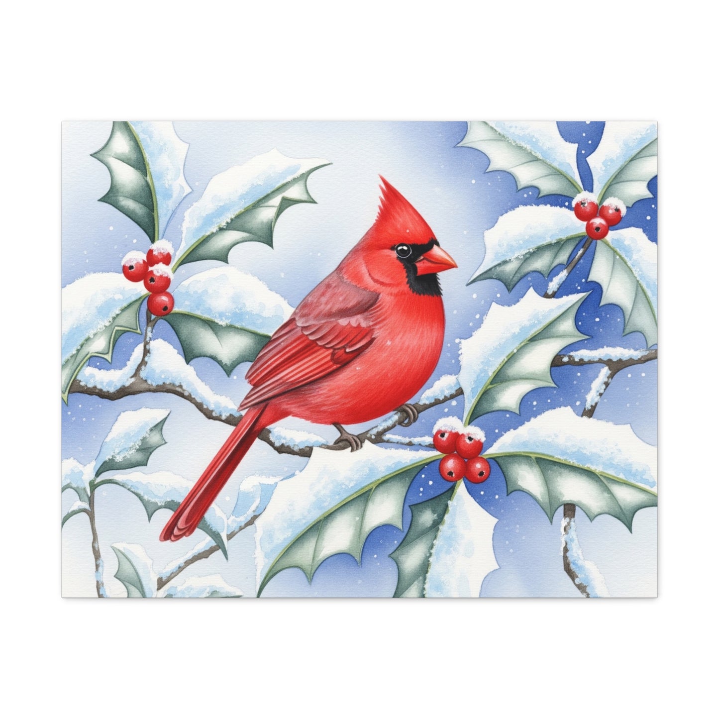Winter Cardinal Canvas Art Print, Holiday Home Decor, Red Bird Wall Art, Christmas Decoration, Nature Artwork