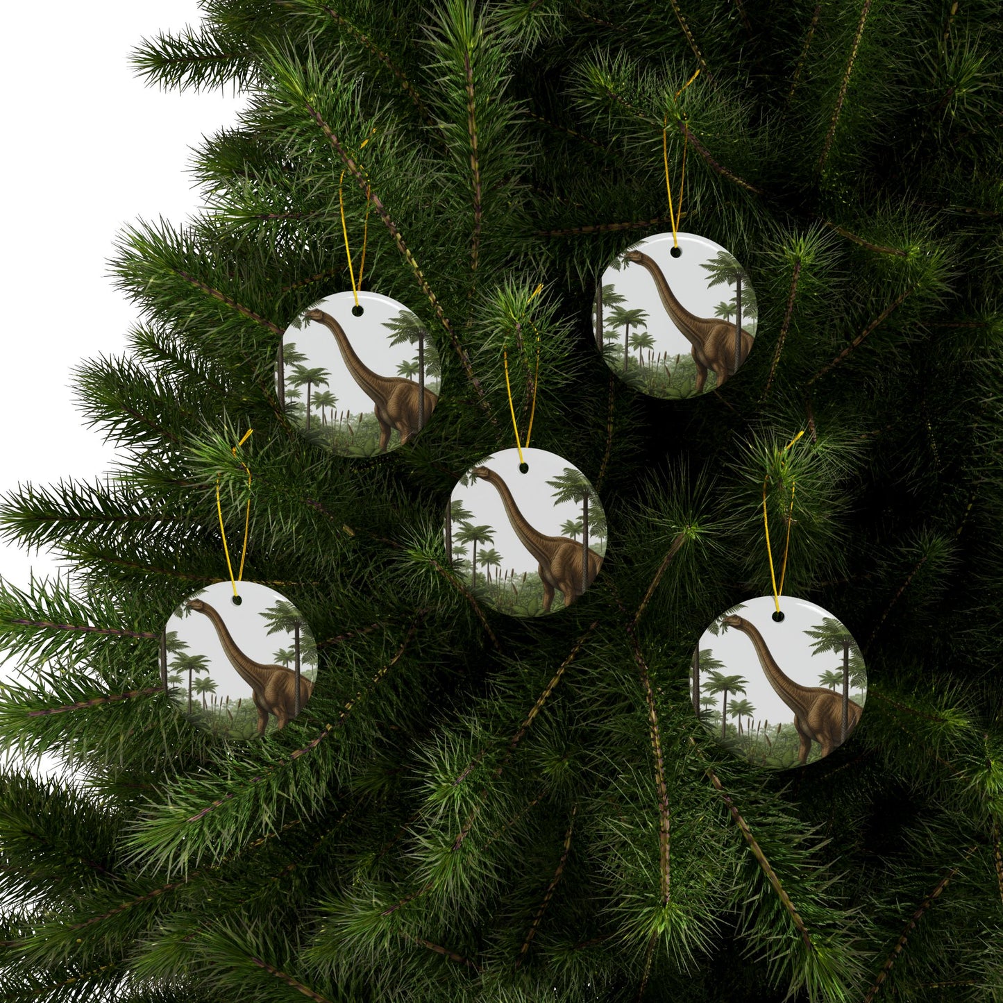 Apatosaurus Dinosaur Ceramic Ornaments, 2-Sided Print, Holiday Decor, Gift for Kids, Tree Decoration, Jurassic Theme