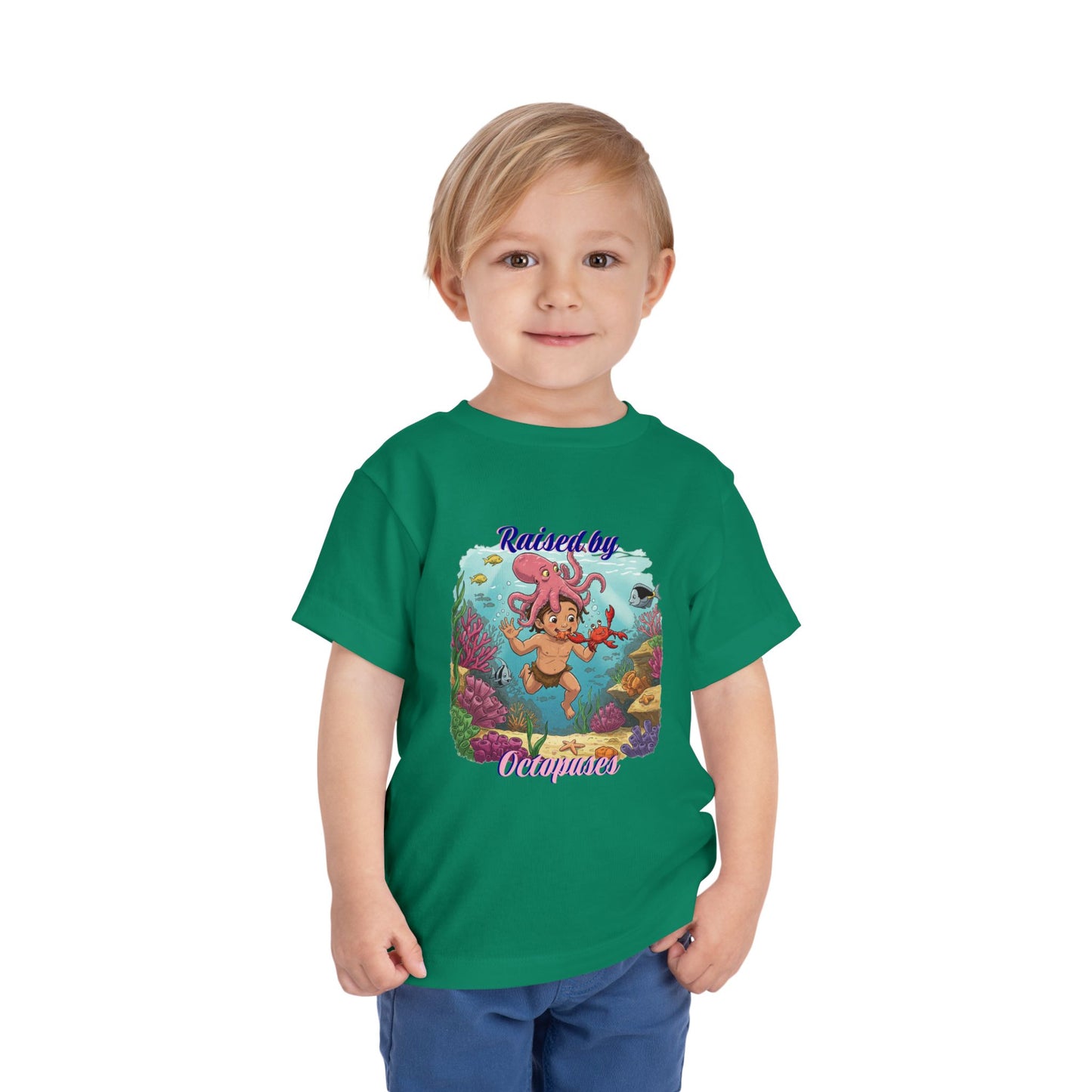 Funny Toddler Tee - "Raised by Octopuses" Cute Short Sleeve Shirt for Kids, Beach Day, Birthday Gift, Fun Summer Wear