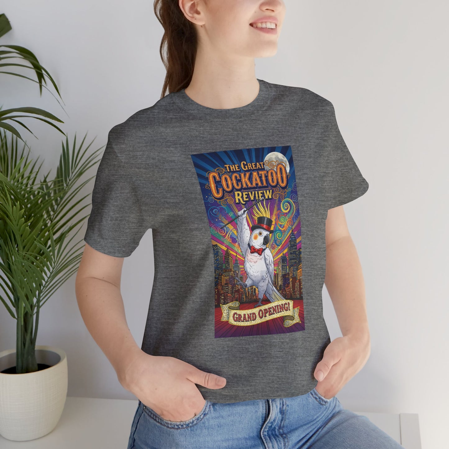 Grand Opening Cockatoo Review Tee - Funny Bird Graphic T-Shirt, Unique Gift for Cockatoo Owners, Casual Wear, Animal Lover Shirt