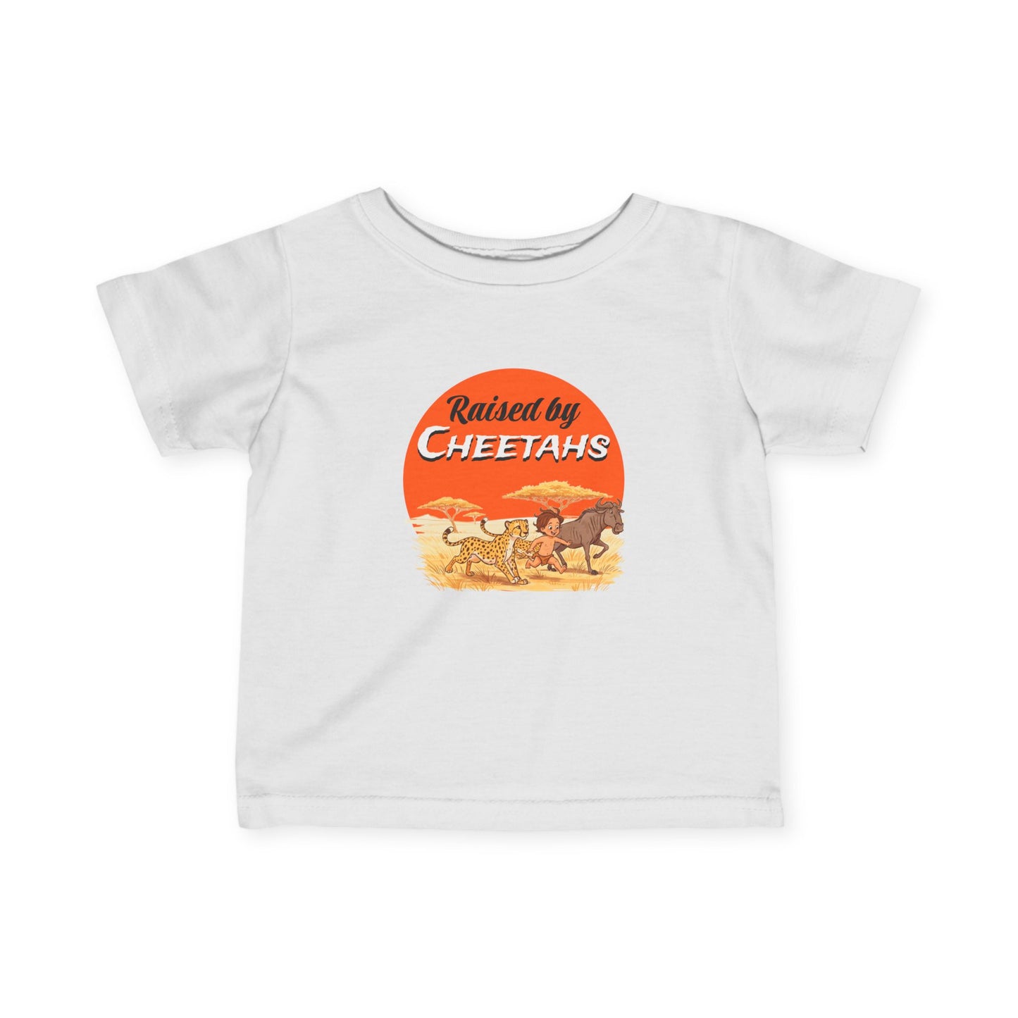 Infant Fine Jersey Tee: Funny Raised by Cheetahs T-Shirt, Baby Animal Shirt, Kids Safari Apparel, Cute Toddler Gift, Wild Animal Tee - Schmartypants