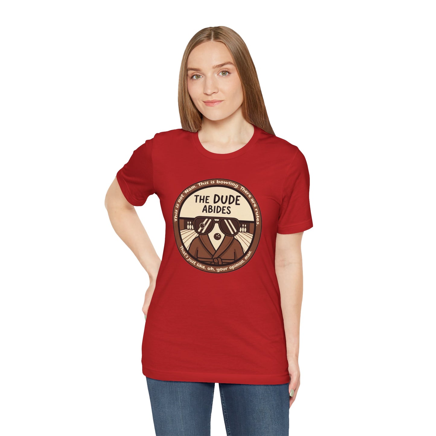 The Dude Abides Tee, Unisex T-Shirt for Movie Lovers, Gift for The Big Lebowski Fans, Casual Wear, Retro Vibe Bowling Tee