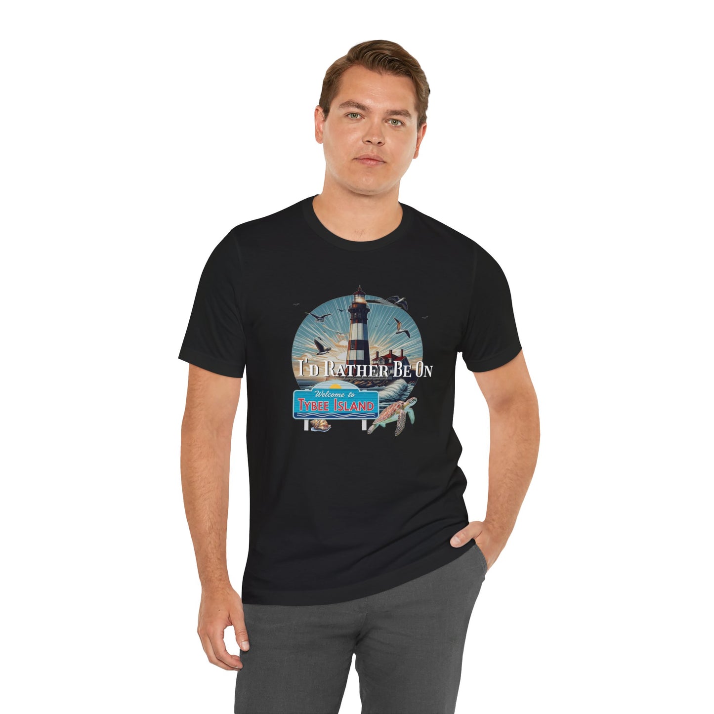 Tybee Island Georgia Unisex Jersey Tee, Laid-Back Beach Lighthouse Shirt, Island Lifestyle Apparel, Coastal Vacation Souvenir Top, Beach