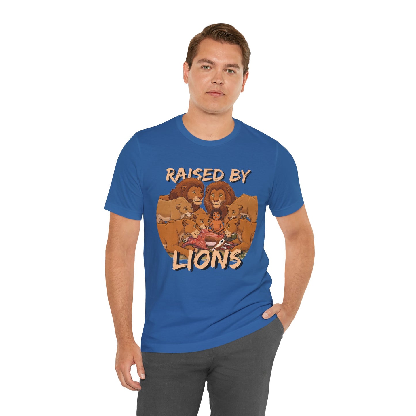 Raised by Lions Unisex Jersey Tee – Empowering, Humorous Graphic T-Shirt for Animal Lovers, Lion Lovers - Schmartypants