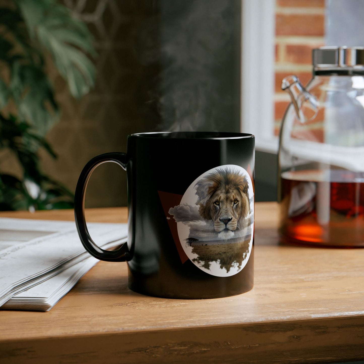 Listen to the Lion Black Mug - Inspirational Coffee Tea Cup for Animal Lovers, Van Morrison Fans - Schmartypants