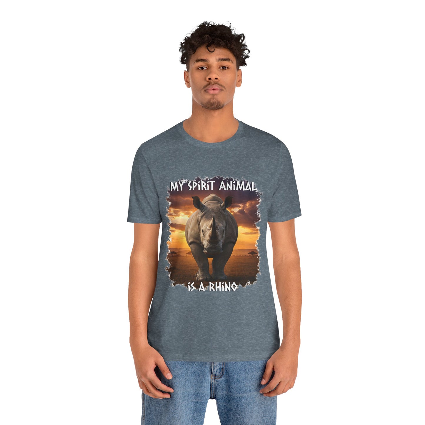 Rhino Spirit Animal Tee, Charging Rhinoceros Shirt for Nature Lovers, Zoo Outings, Safaris, Unisex Jersey Short Sleeve Tee