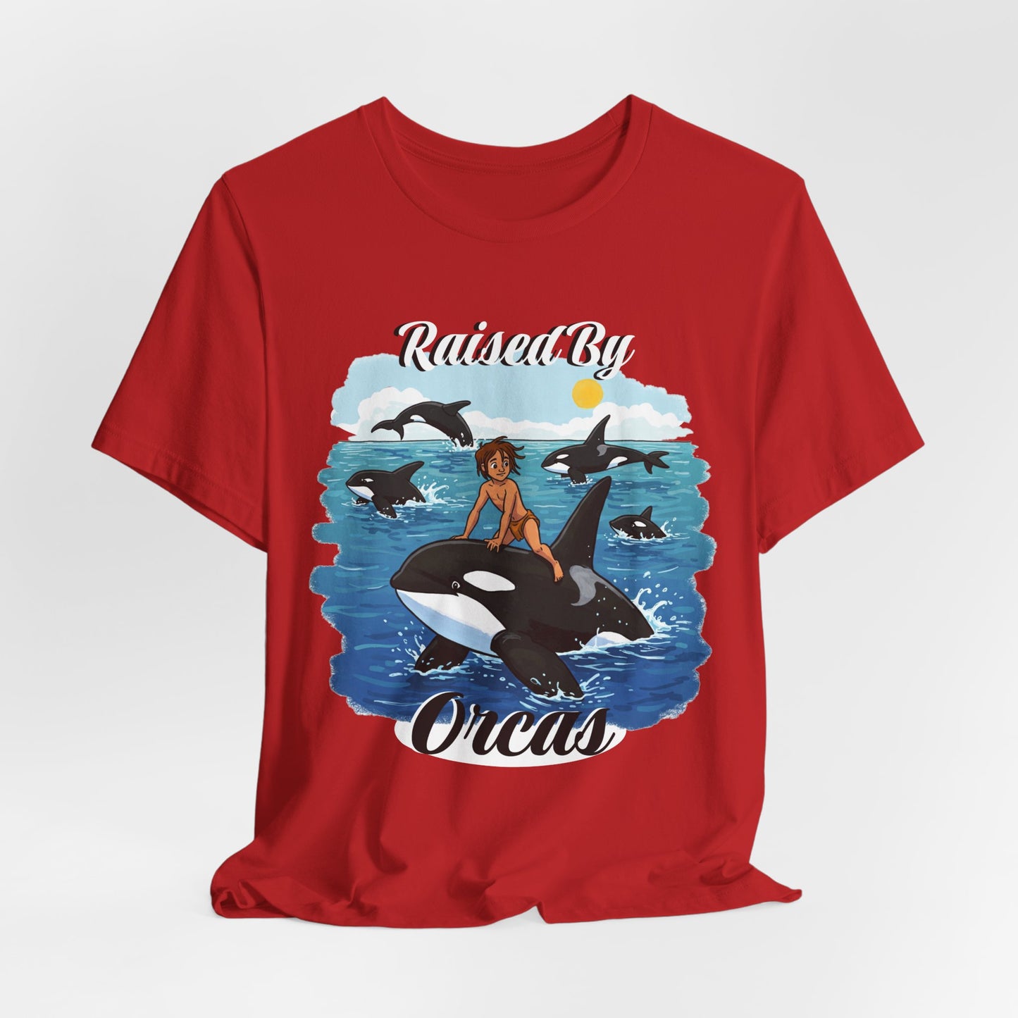Funny 'Raised by Orca's' Tee - Perfect for Ocean Lovers, Beach Days, Summer Vacations, Gift for Marine Life Enthusiasts, Cute Animal Shirt