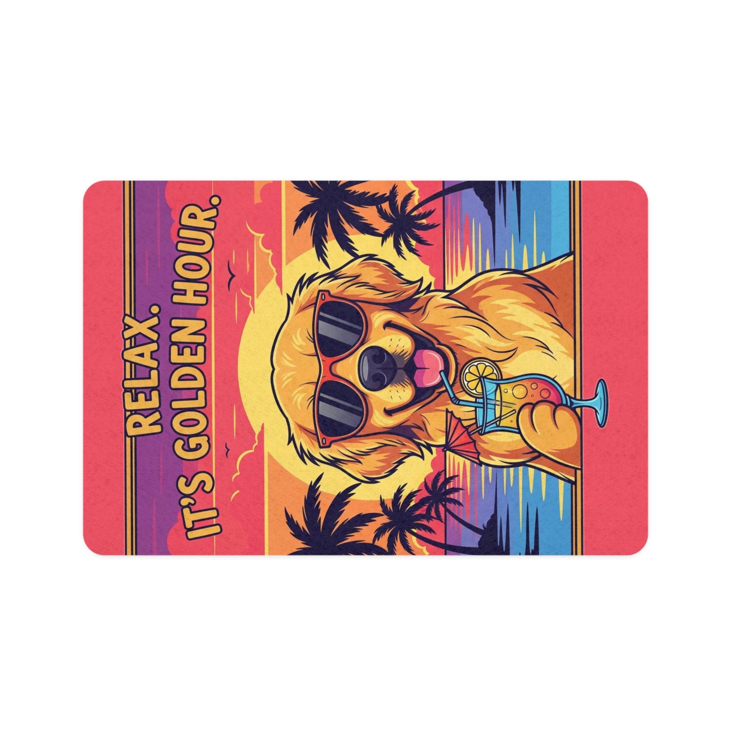 Charming Golden Retriever Pet Food Mat with Golden Hour Design - Dog Lover Gift, Pet Accessories, Relaxing Vibes, 12x18 Inches