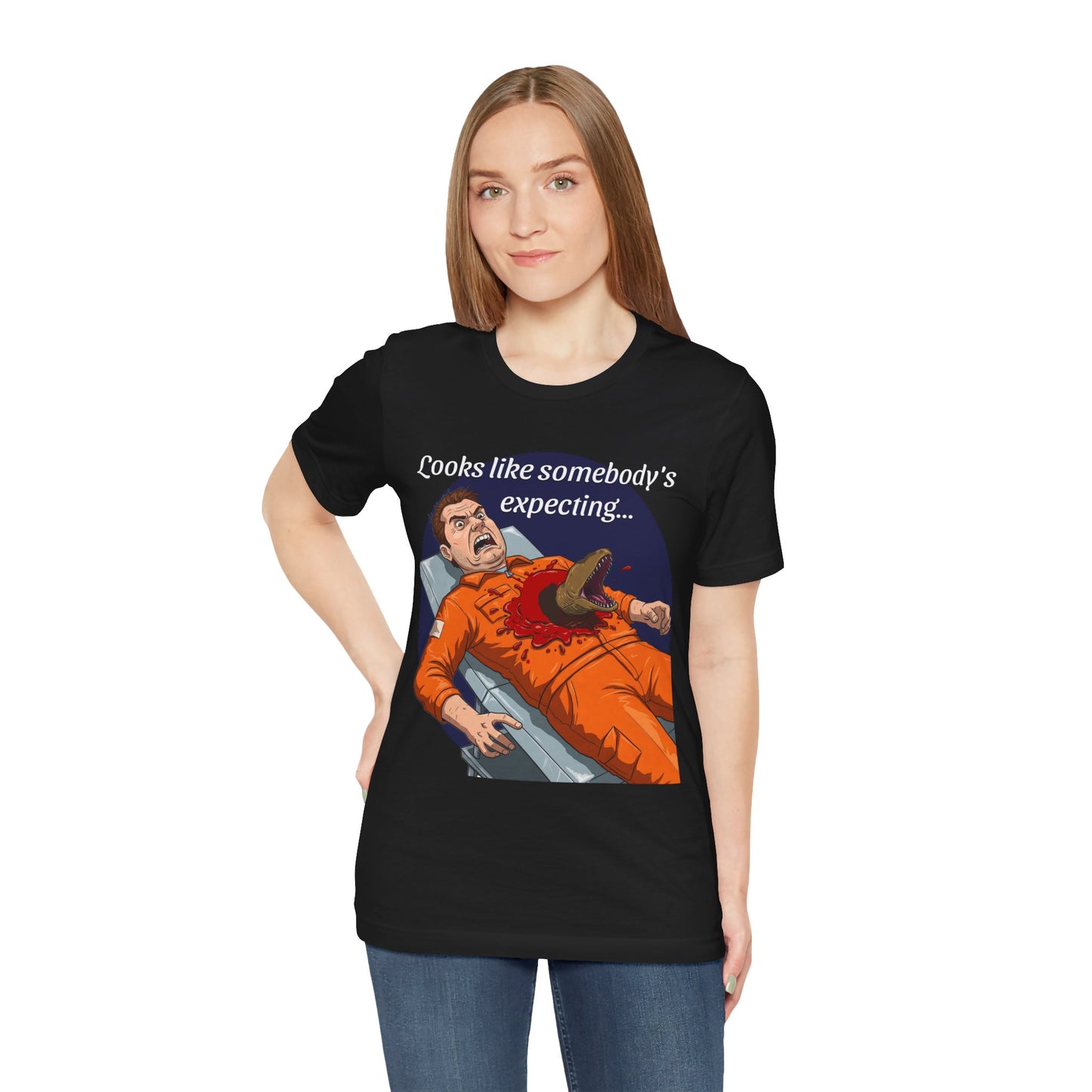 Maternity Tee for Sci-Fi Lovers, Funny Space Station Crew Member Giving Birth, Alien Movie Fan Shirt
