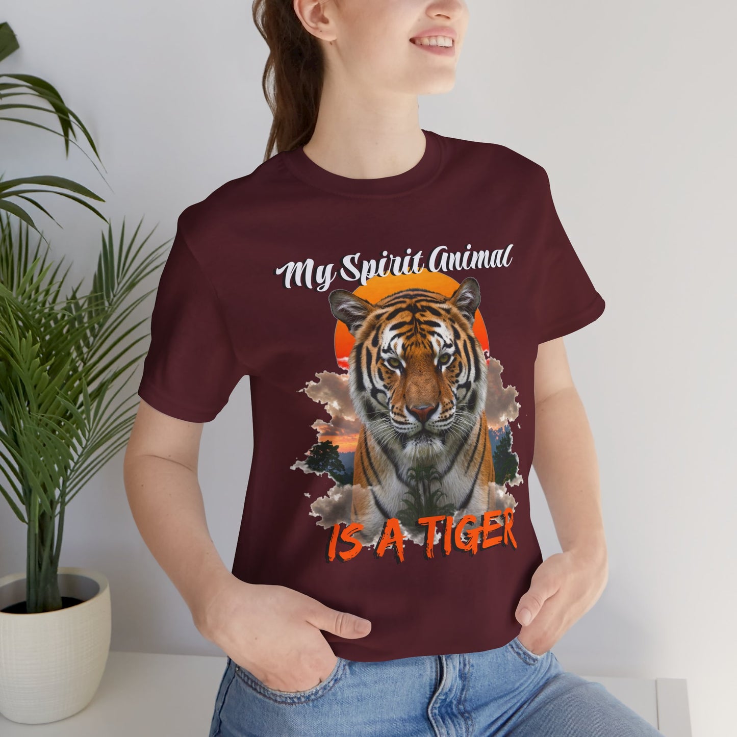 My Spirit Animal is a Tiger Tee - Unisex Jersey Short Sleeve T-Shirt, Inspirational Fierce Nature Apparel for Tiger Lovers, Casual Wear, Zoo