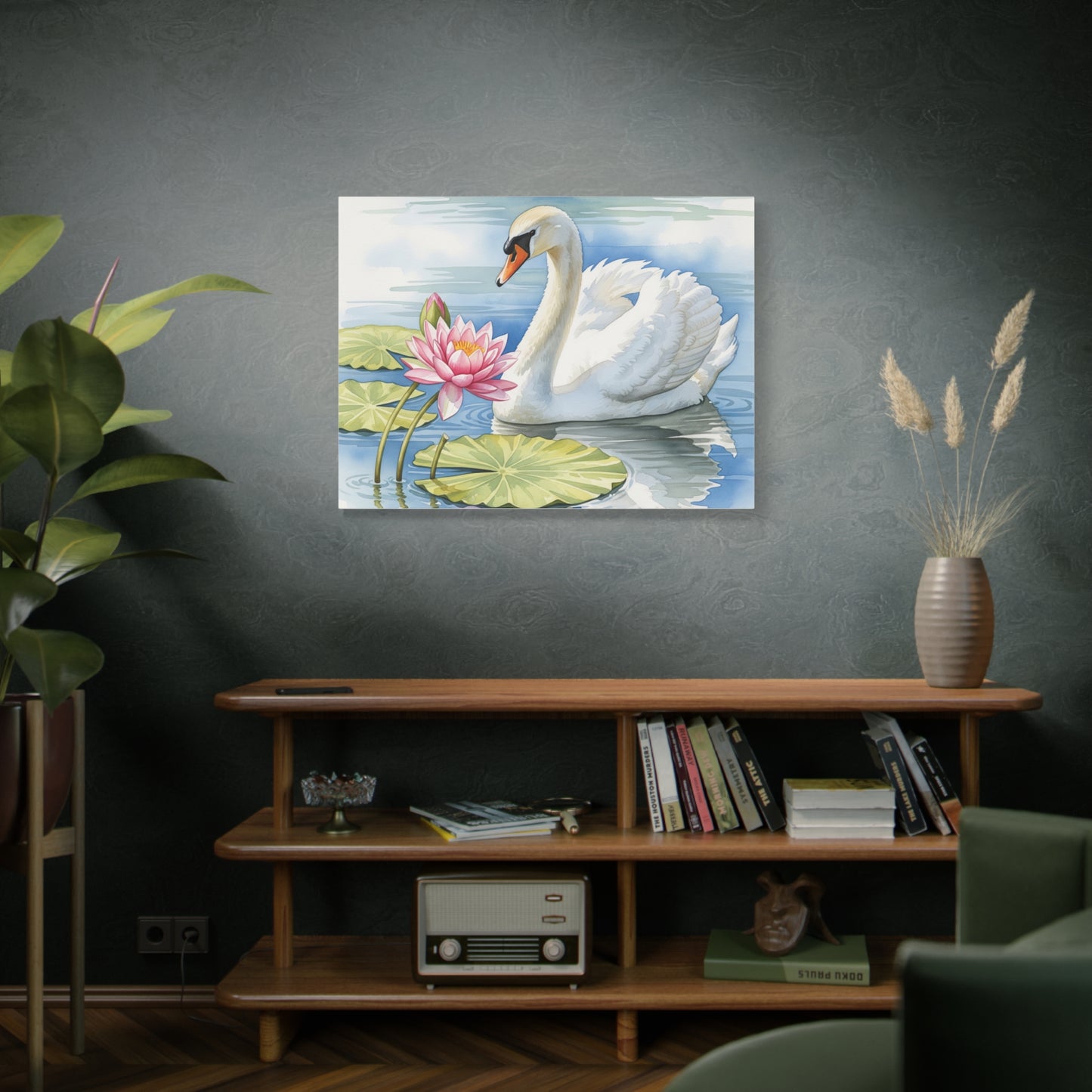 Swan and Lotus Canvas Art, Home Décor, Nature Wall Art, Gift for Nature Lovers, Floral Artwork