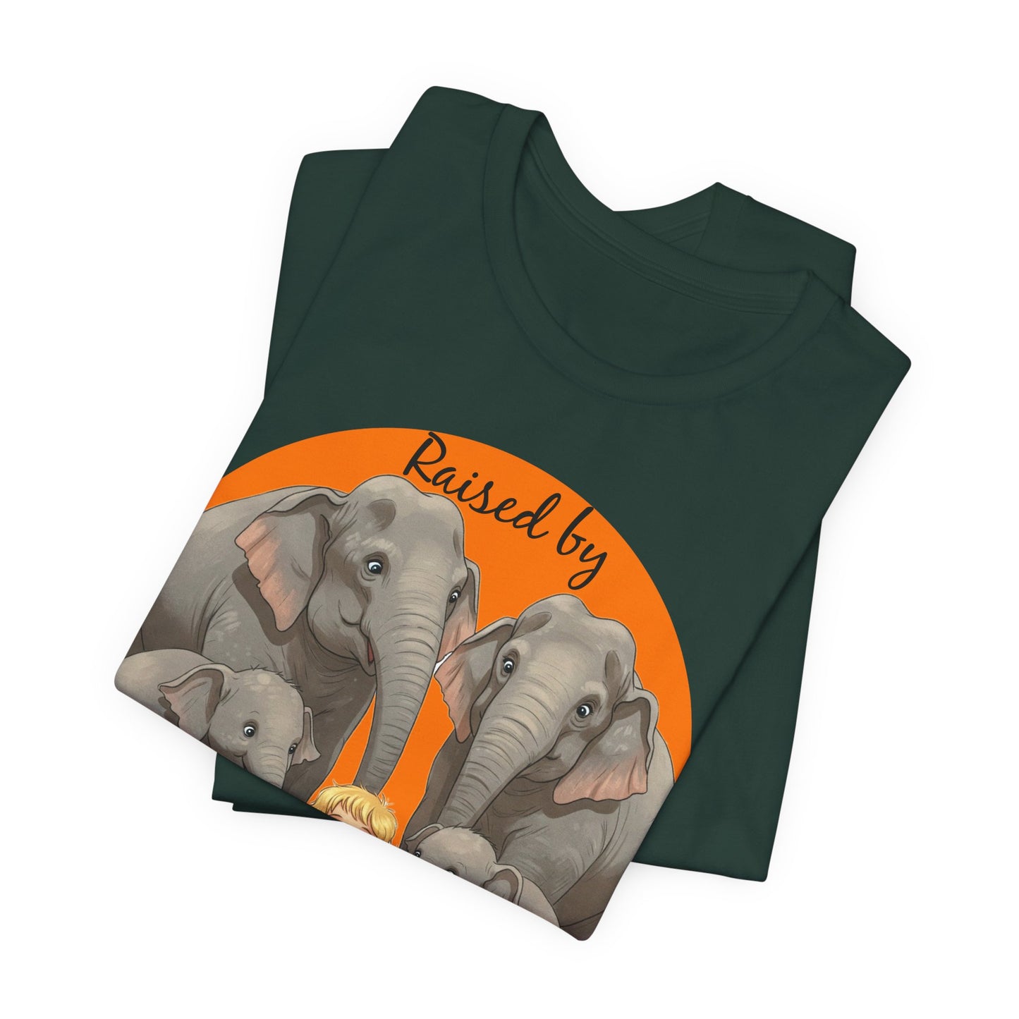 Funny Raised by Elephants Unisex Short Sleeve Tee - Perfect for Animal Lovers, Wildlife Fans (Women's Character version) - Schmartypants