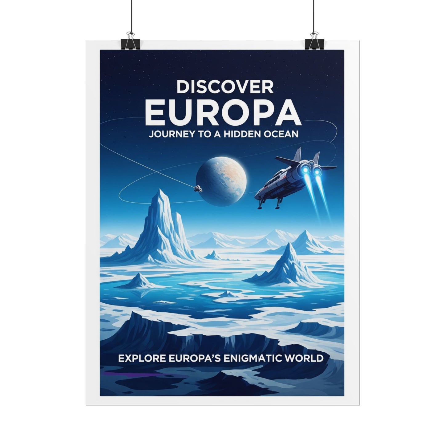Celestial Travel Art Print, Space Wall Decor, Space Exploration Poster, Europa Journey Artwork, Home Office Decoration