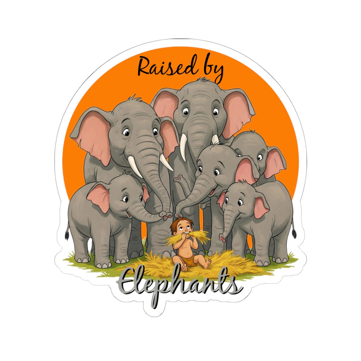 Funny Elephant Family Kiss-Cut Stickers - Raised by Elephants - Schmartypants