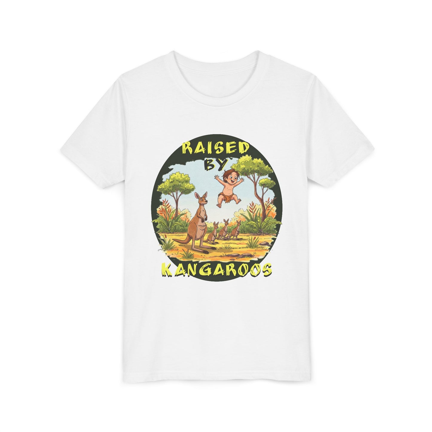 'Raised by Kangaroos' Youth Short Sleeve Tee - Fun Nature Graphic T-Shirt for Kids, Aussies - Schmartypants