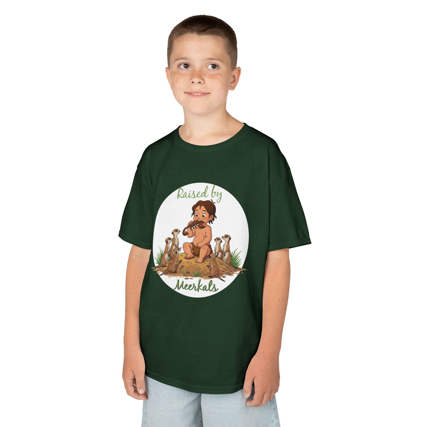 Kids Heavy Cotton™ Tee - Hilarious 'Raised by Meerkats' Design, Cute Animal Tee, Fun Kids T-Shirt, Playful Gift for Animal Lovers, Birthday or Holiday Outfit - Schmartypants
