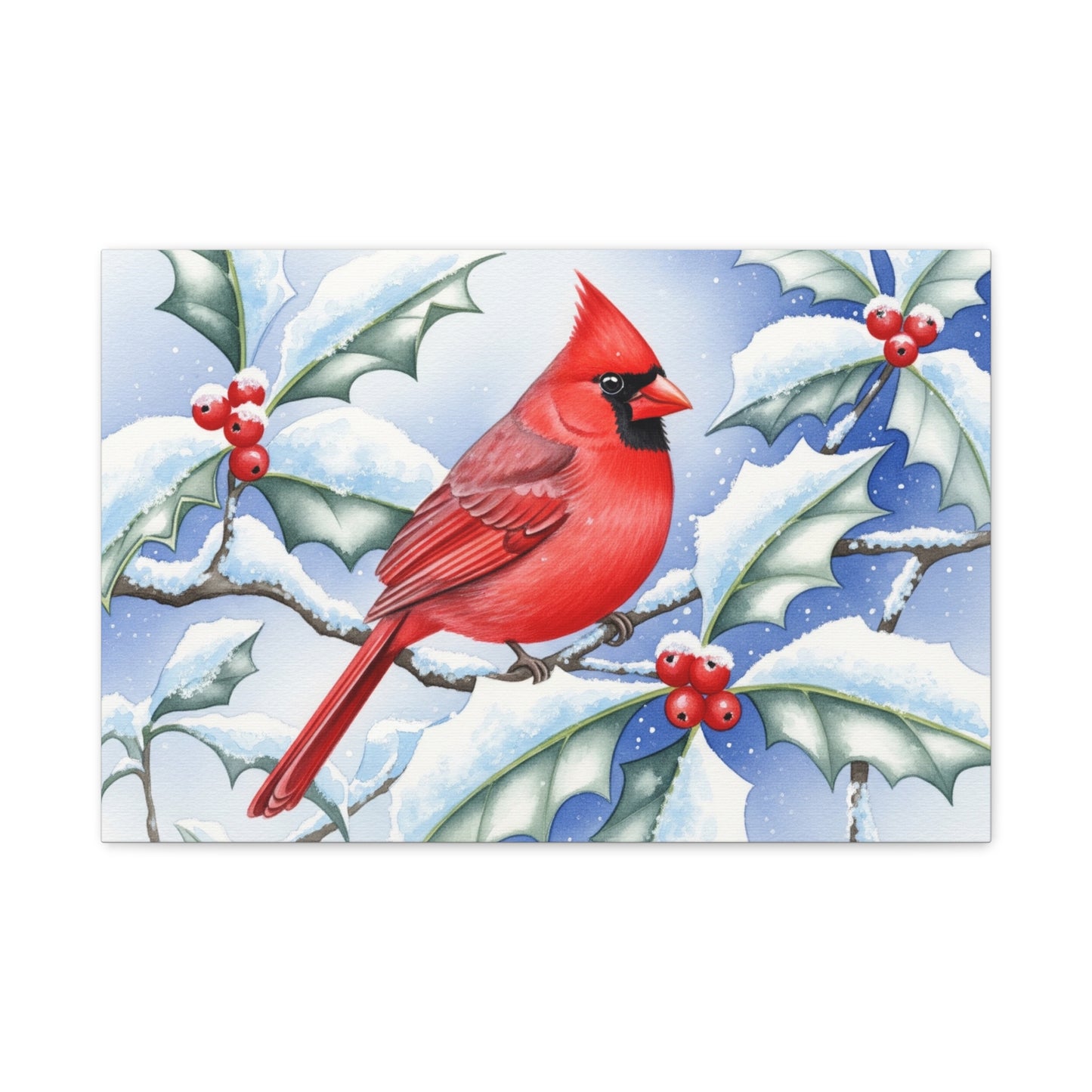 Winter Cardinal Canvas Art Print, Holiday Home Decor, Red Bird Wall Art, Christmas Decoration, Nature Artwork