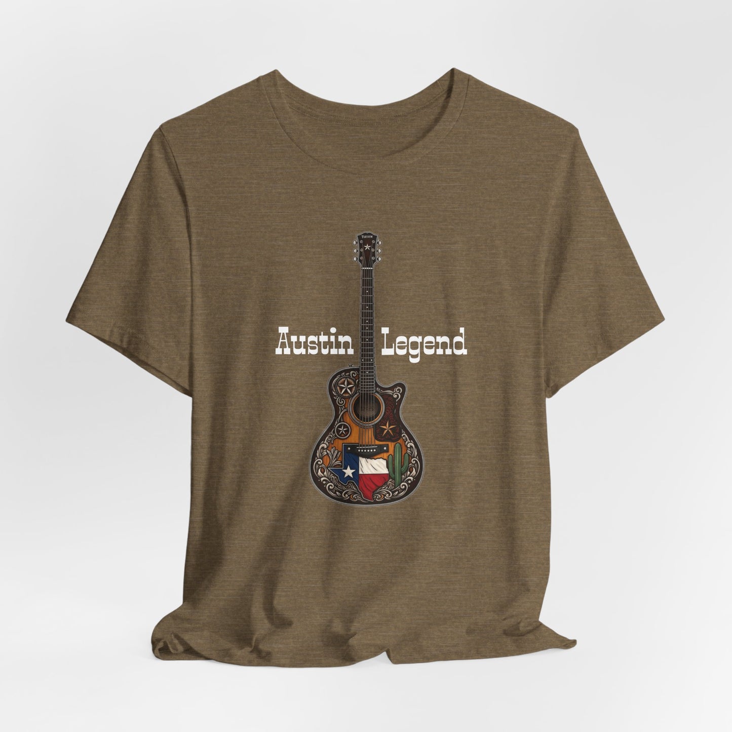 Austin Legend Guitar Tee | Unisex Short Sleeve T-Shirt, Music Lover Gift, Austin TX Souvenir, Casual Wear, Festival Apparel