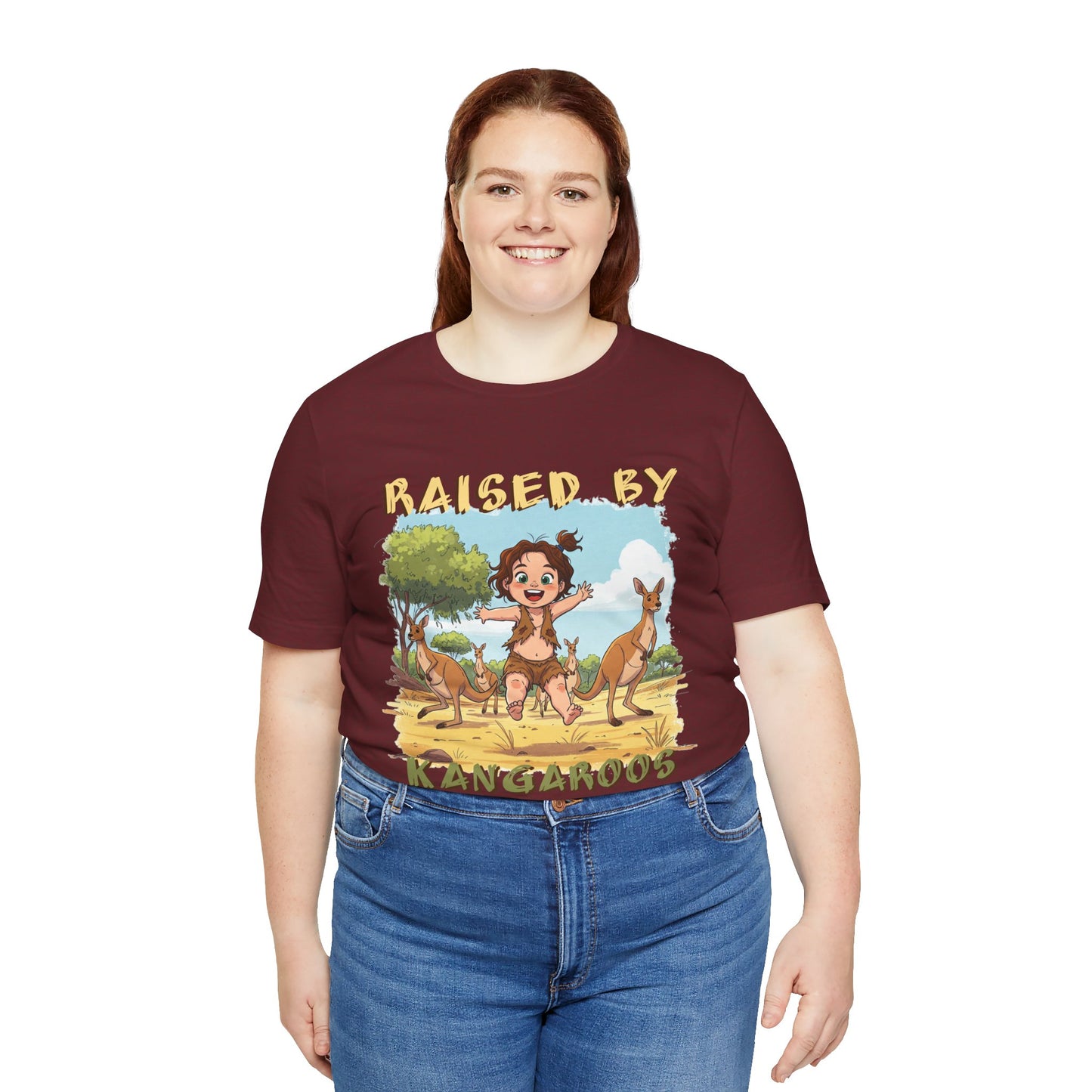 Cute, Funny Kangaroo Vibe Unisex Tee - "Raised by Kangaroos" (female character) - Australian Theme - Schmartypants
