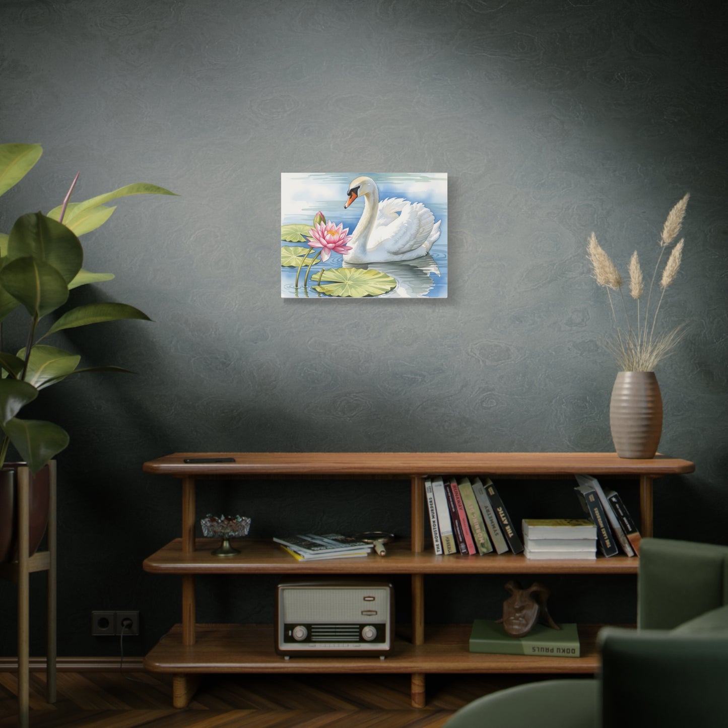 Swan and Lotus Canvas Art, Home Décor, Nature Wall Art, Gift for Nature Lovers, Floral Artwork