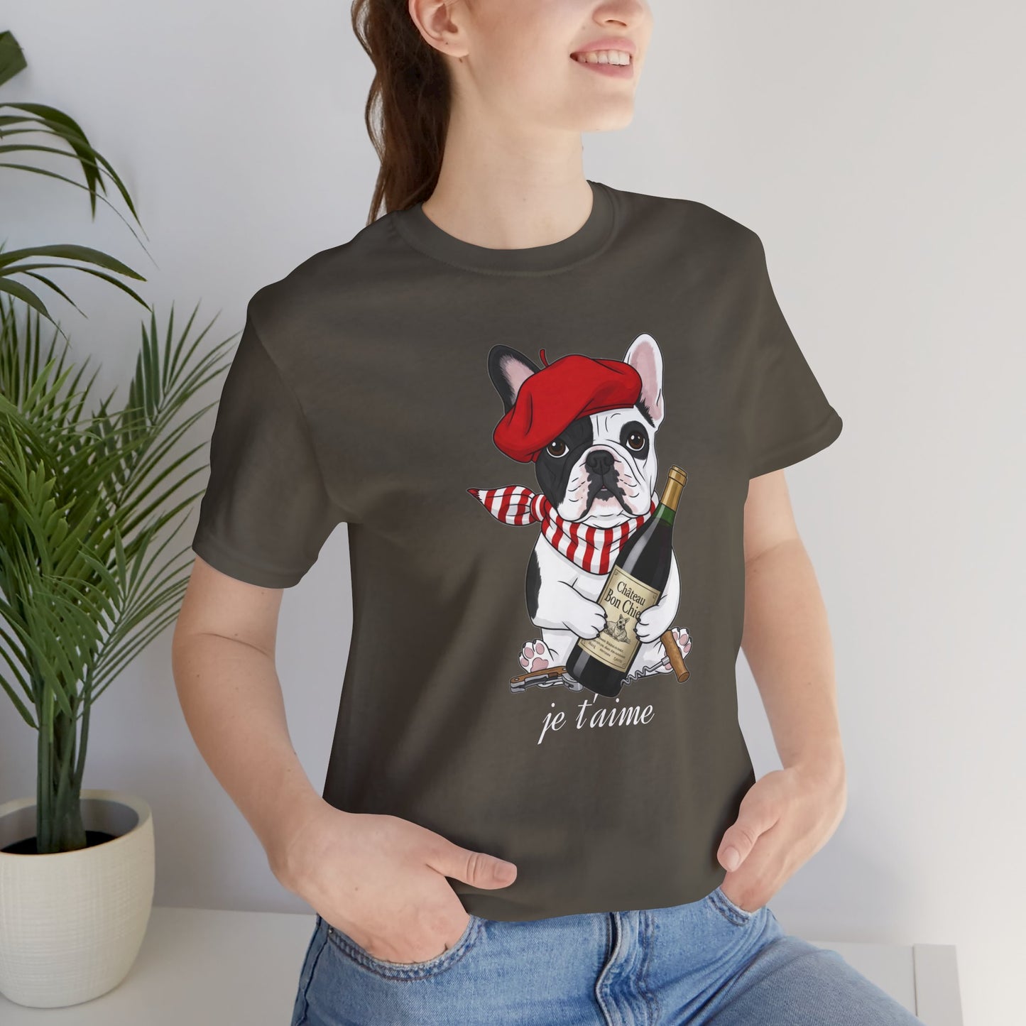 Cute French Bulldog Lovers Tee, Casual Wear, Je t'aime Shirt, Unisex T-Shirt for Birthdays, Anniversaries, Pet Lovers