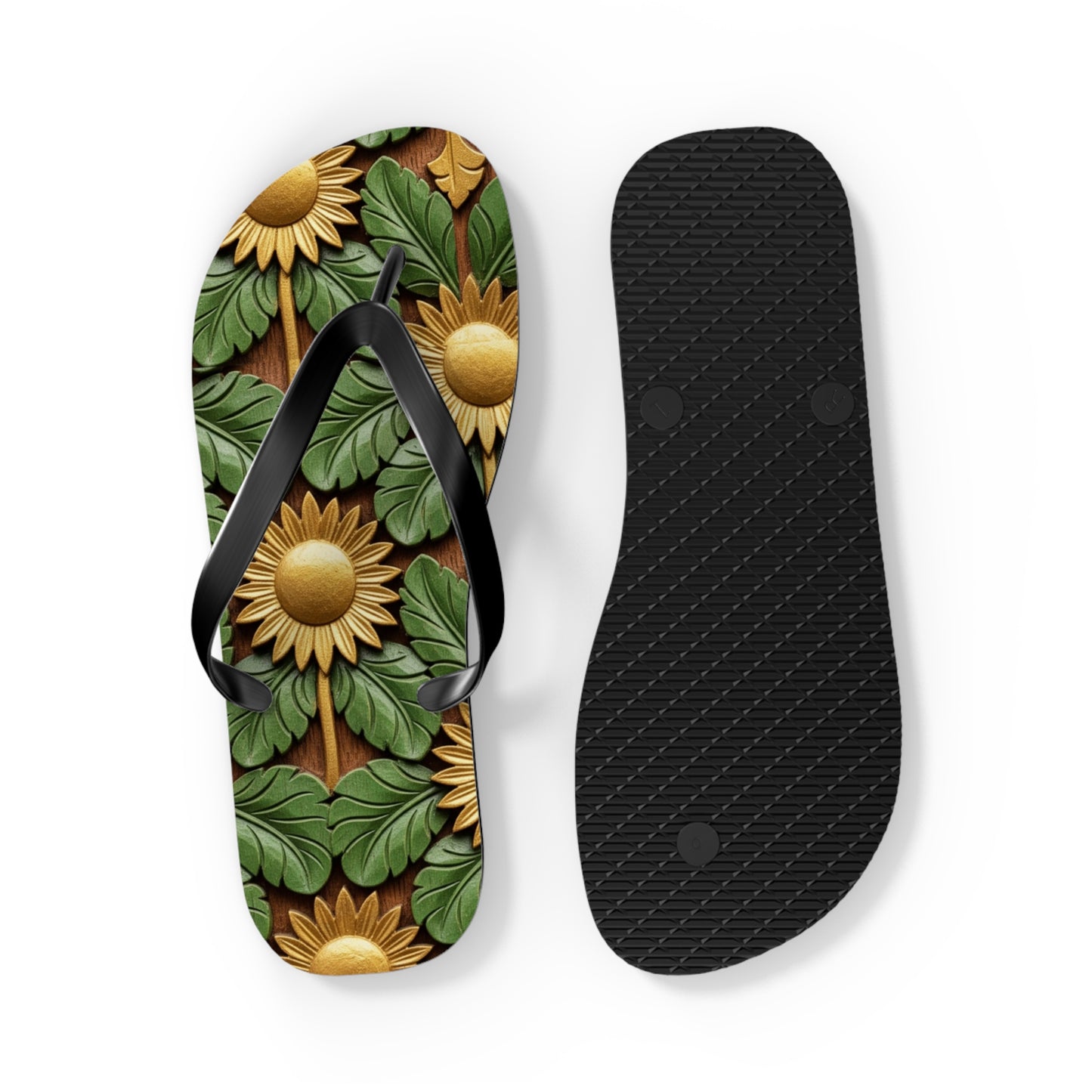 Stylish Floral Flip Flops, Personalized Beach Sandals, Sunflower Summer Footwear, Vacation Essential, Boho Chic Footwear