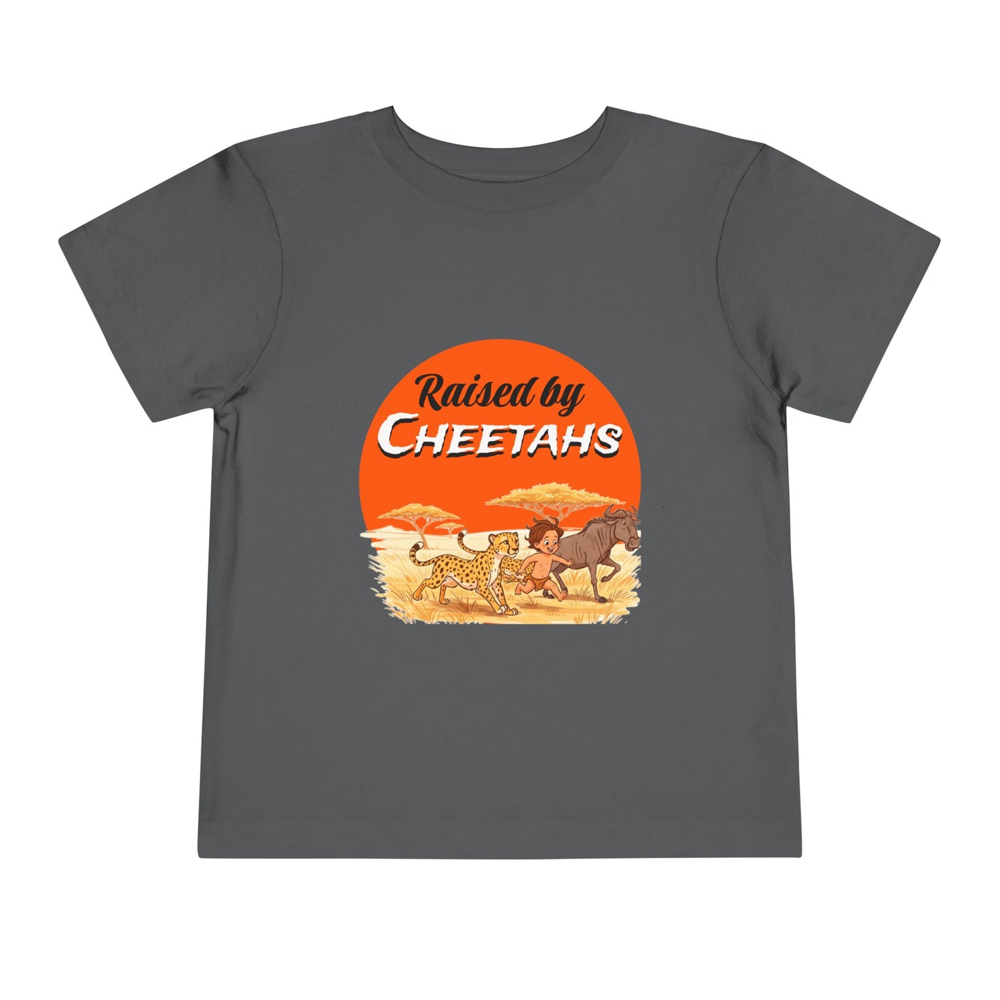 Toddler Boys Short Sleeve Tee with 'Raised by Cheetahs' Design | Funny Kids T-Shirt, Animal Lover Gift, Summer Outfit, Safari Theme - Schmartypants
