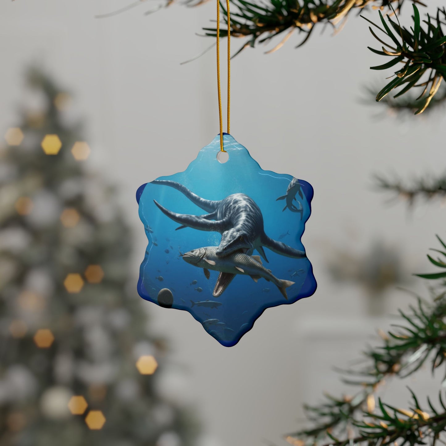 Ceramic Ornaments, Dinosaur Plesiosaur Decor, 2-Side Print, Holiday Tree Decoration, Christmas Ornament, Dino Lover Gift, Prehistoric Decor,