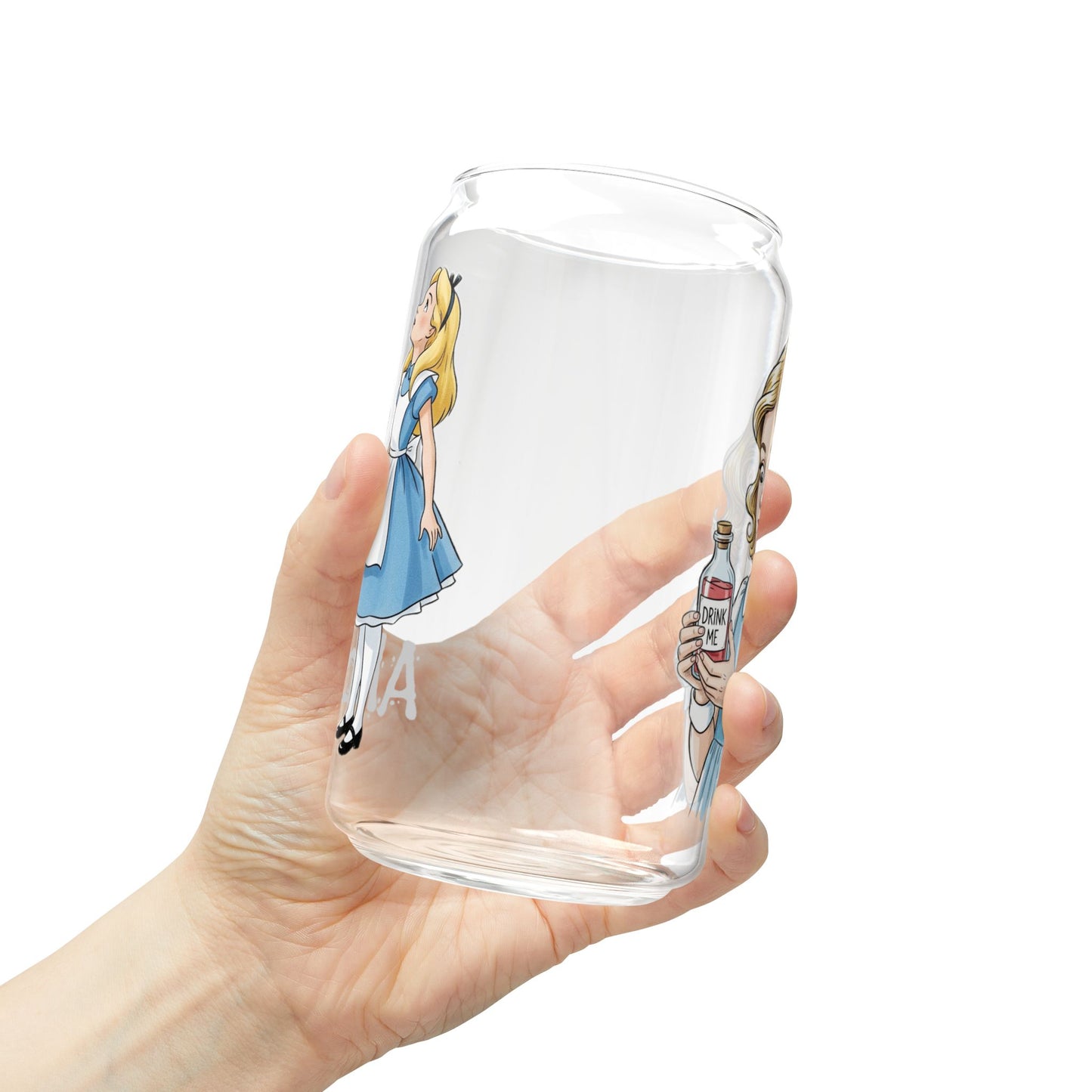 Alice in Wonderland 'Drink Me' Sipper Glass, 16oz with Straw, 'Go Ask Alice' Design, Cute Drinkware for Tea Parties, Gifts for Readers