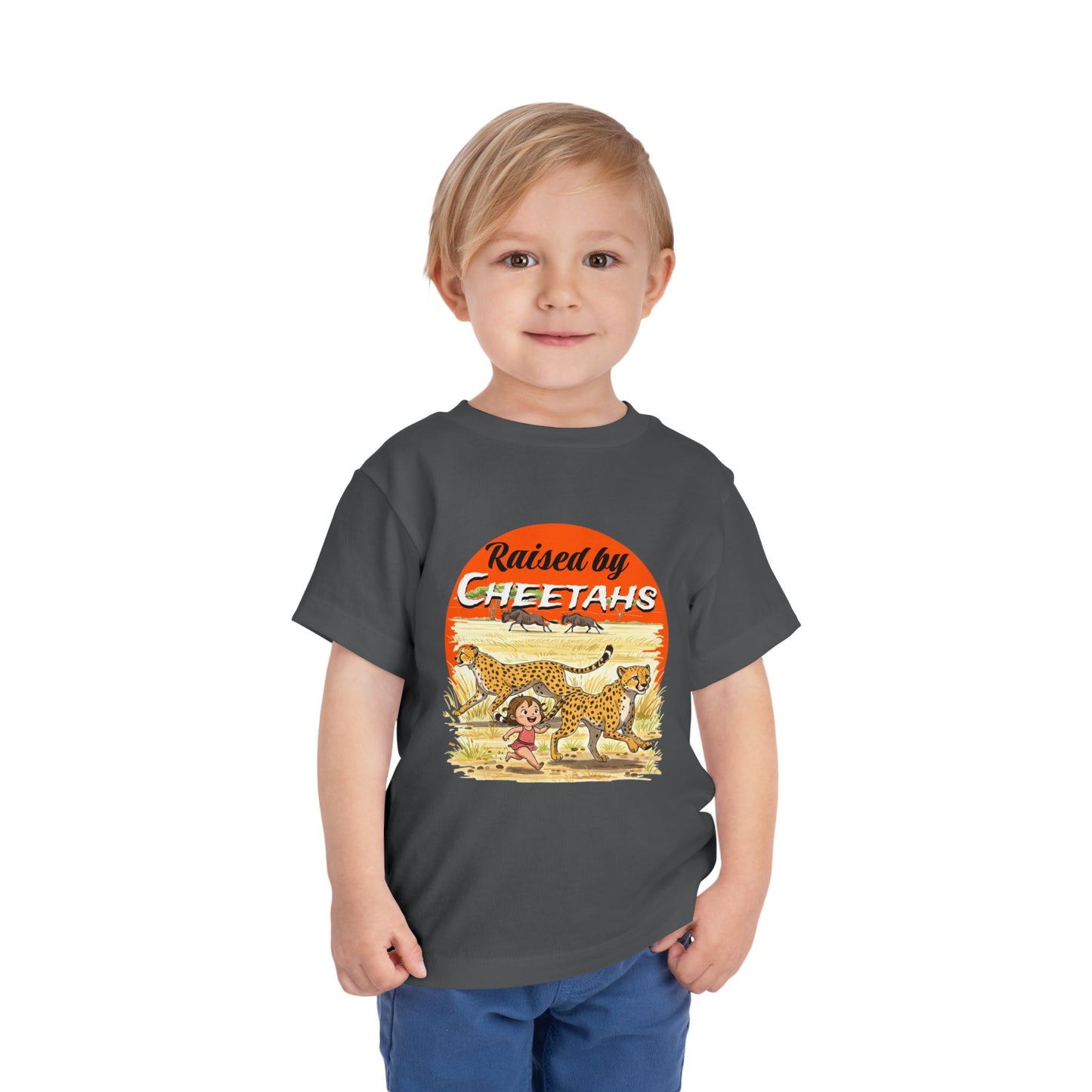 Toddler Short Sleeve Tee - Raised by Cheetahs Funny Adventure Shirt for Girls, Toddlers - Schmartypants